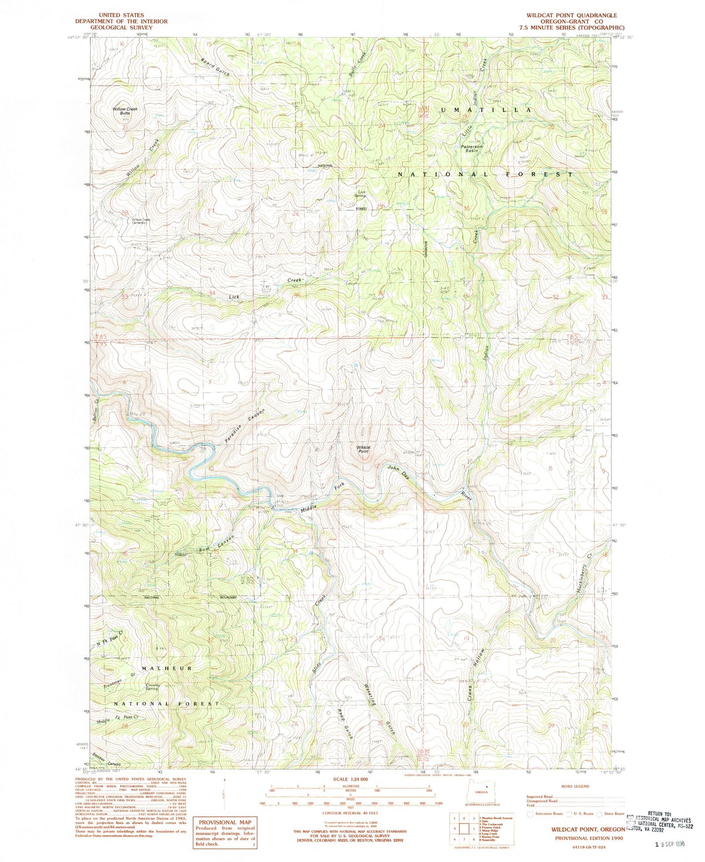 Classic USGS Wildcat Point Oregon 7.5'x7.5' Topo Map Image