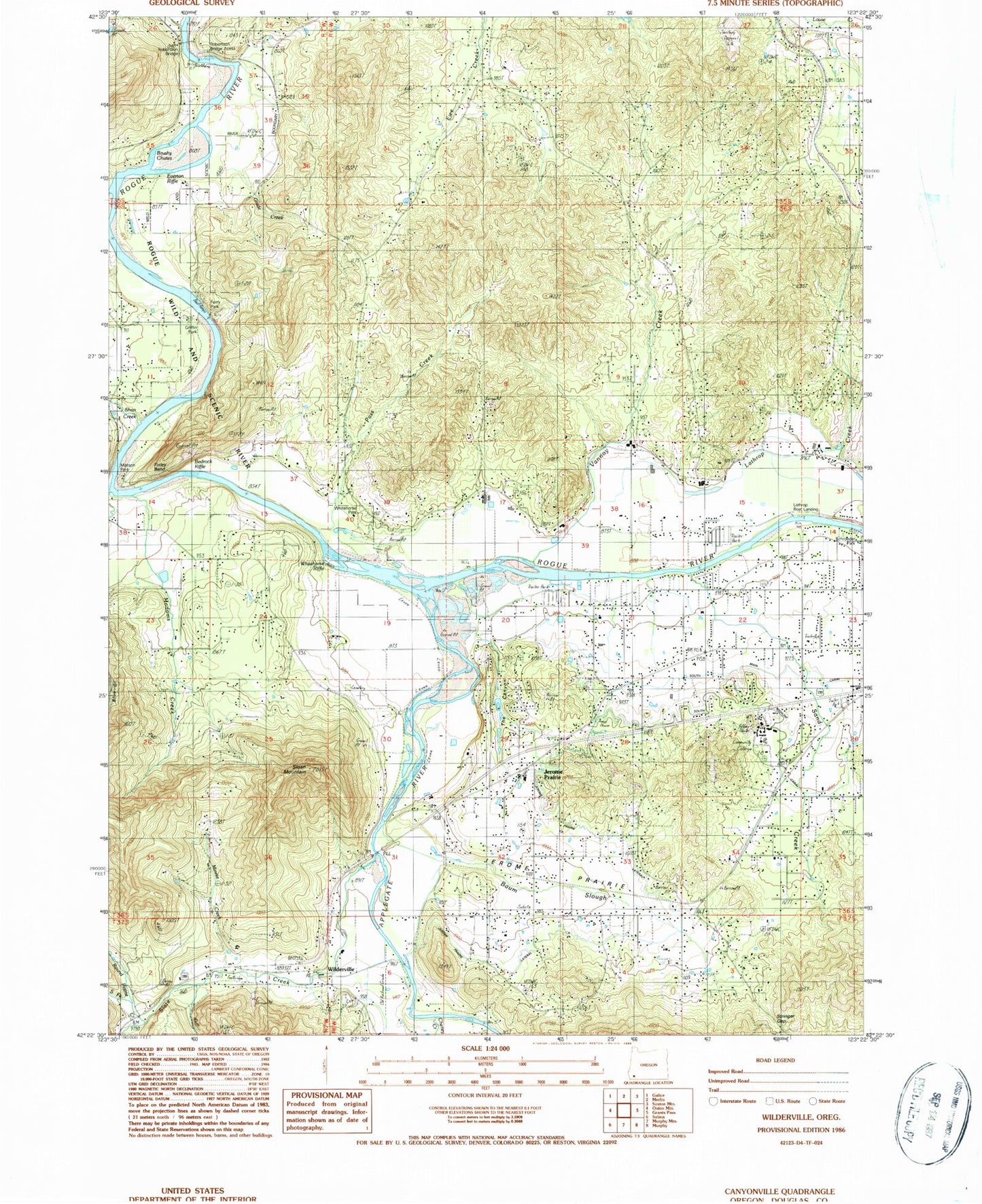 Classic USGS Wilderville Oregon 7.5'x7.5' Topo Map Image