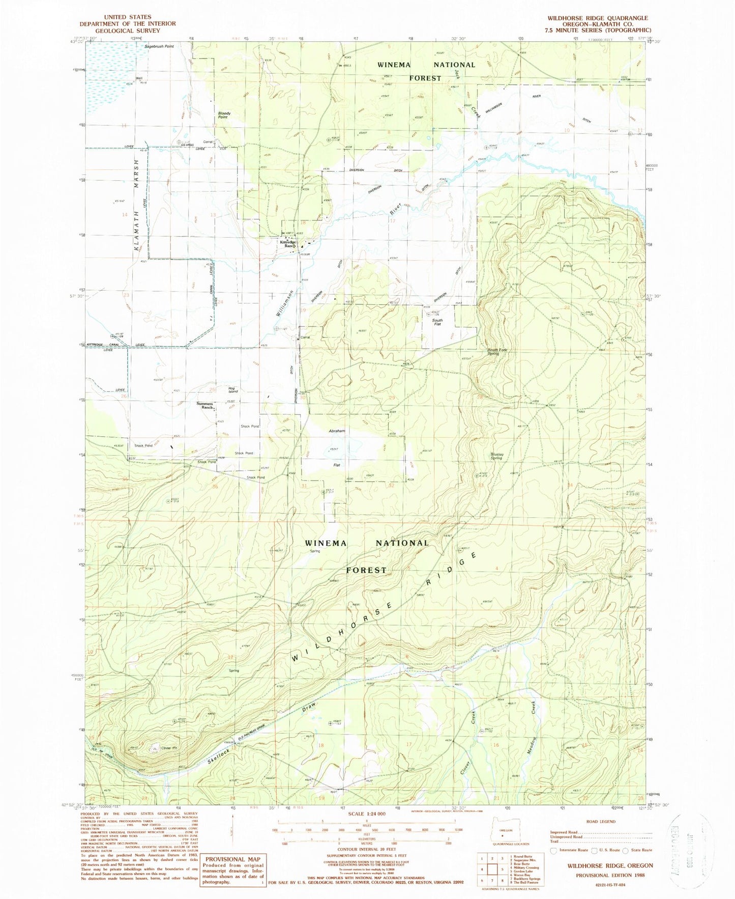 Classic USGS Wildhorse Ridge Oregon 7.5'x7.5' Topo Map Image