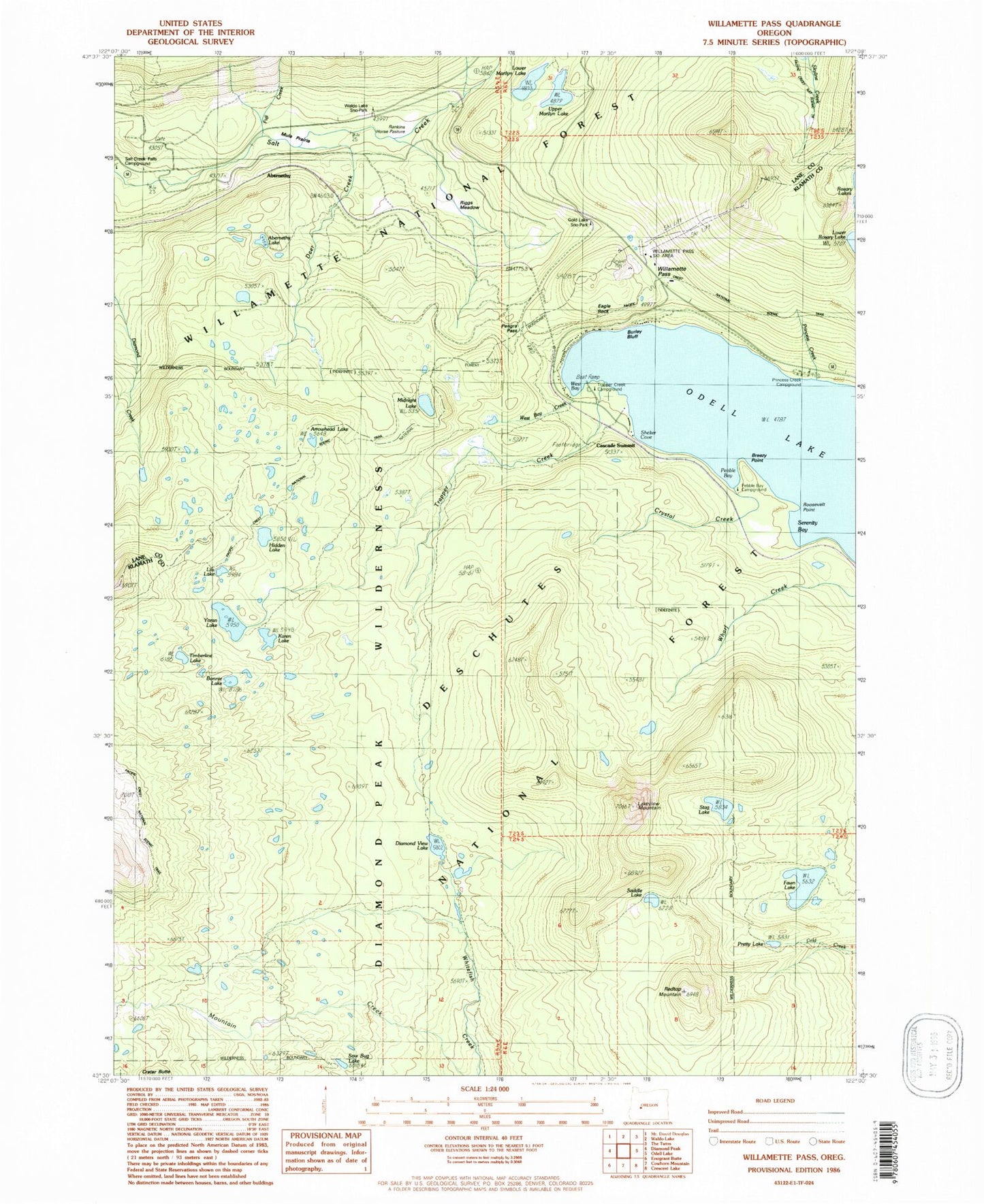 Classic USGS Willamette Pass Oregon 7.5'x7.5' Topo Map Image