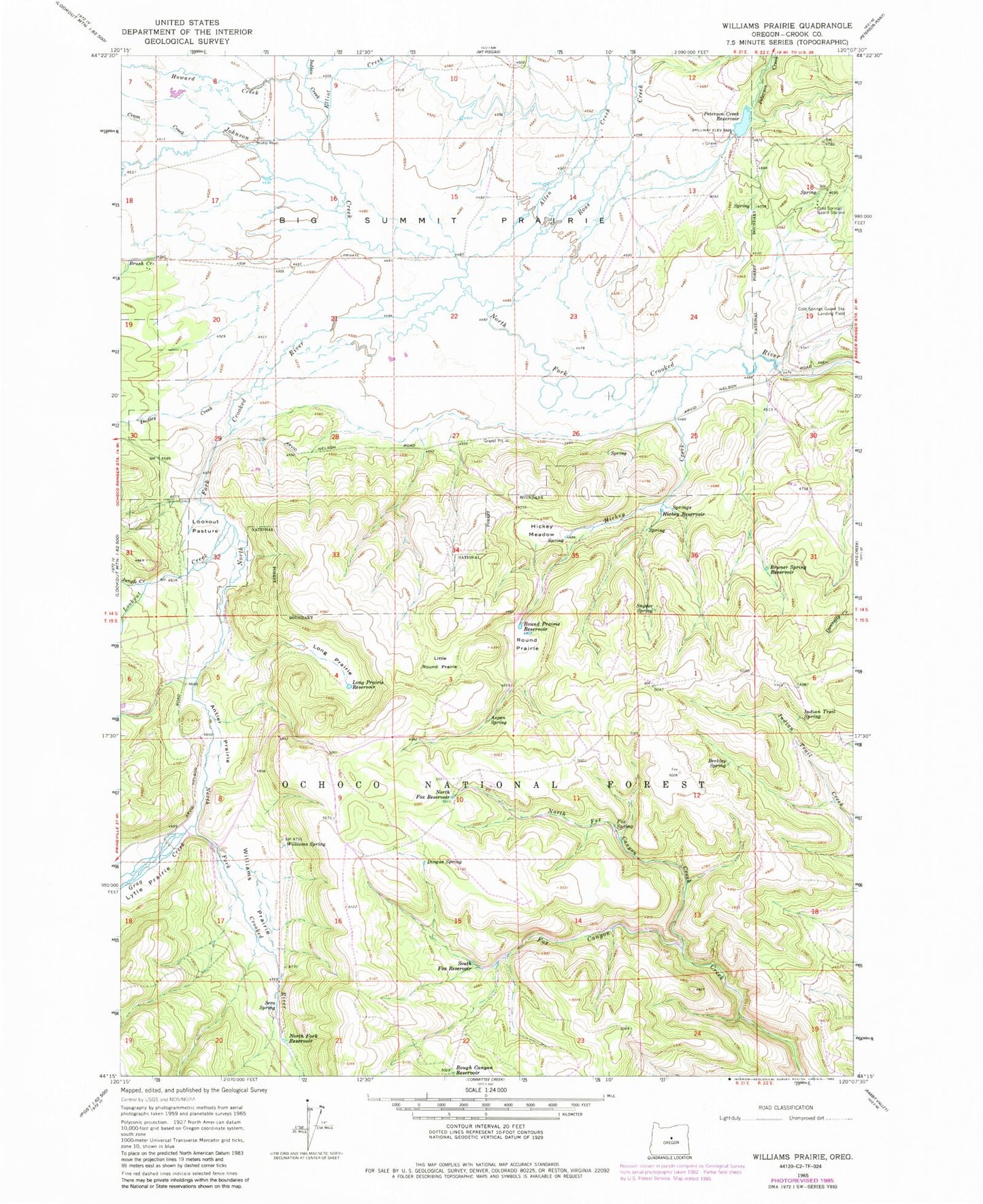 Classic USGS Williams Prairie Oregon 7.5'x7.5' Topo Map Image