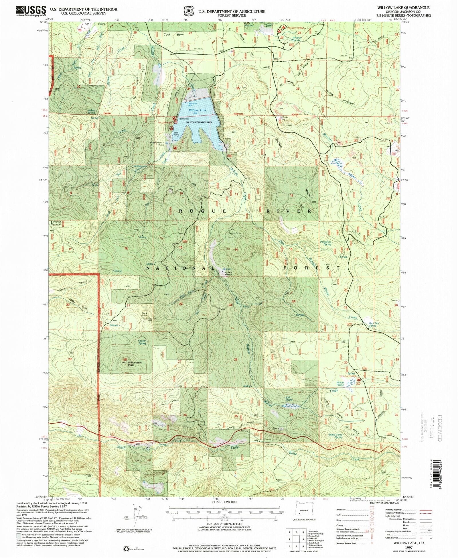 Classic USGS Willow Lake Oregon 7.5'x7.5' Topo Map MyTopo Map Store