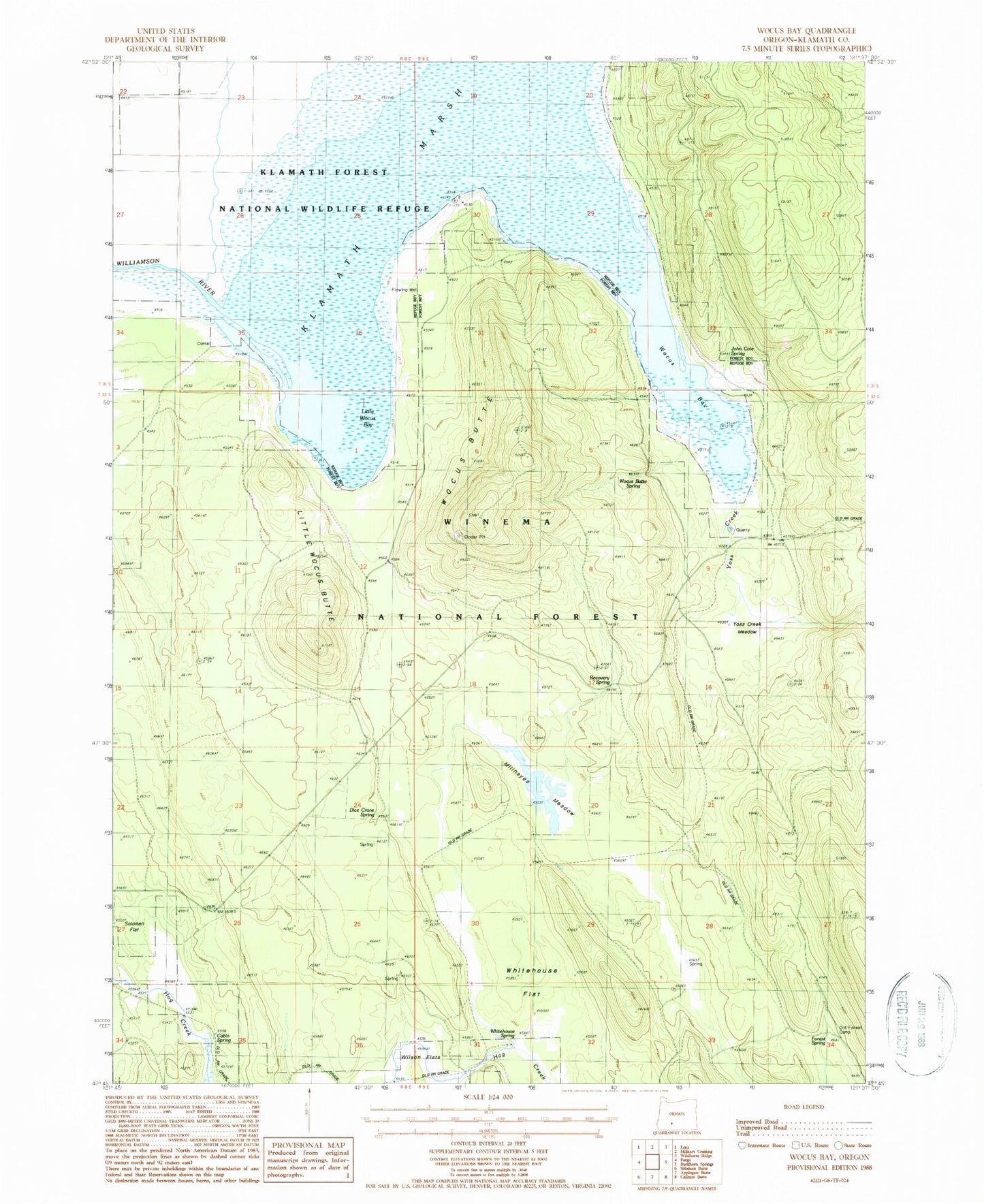 Classic USGS Wocus Bay Oregon 7.5'x7.5' Topo Map Image