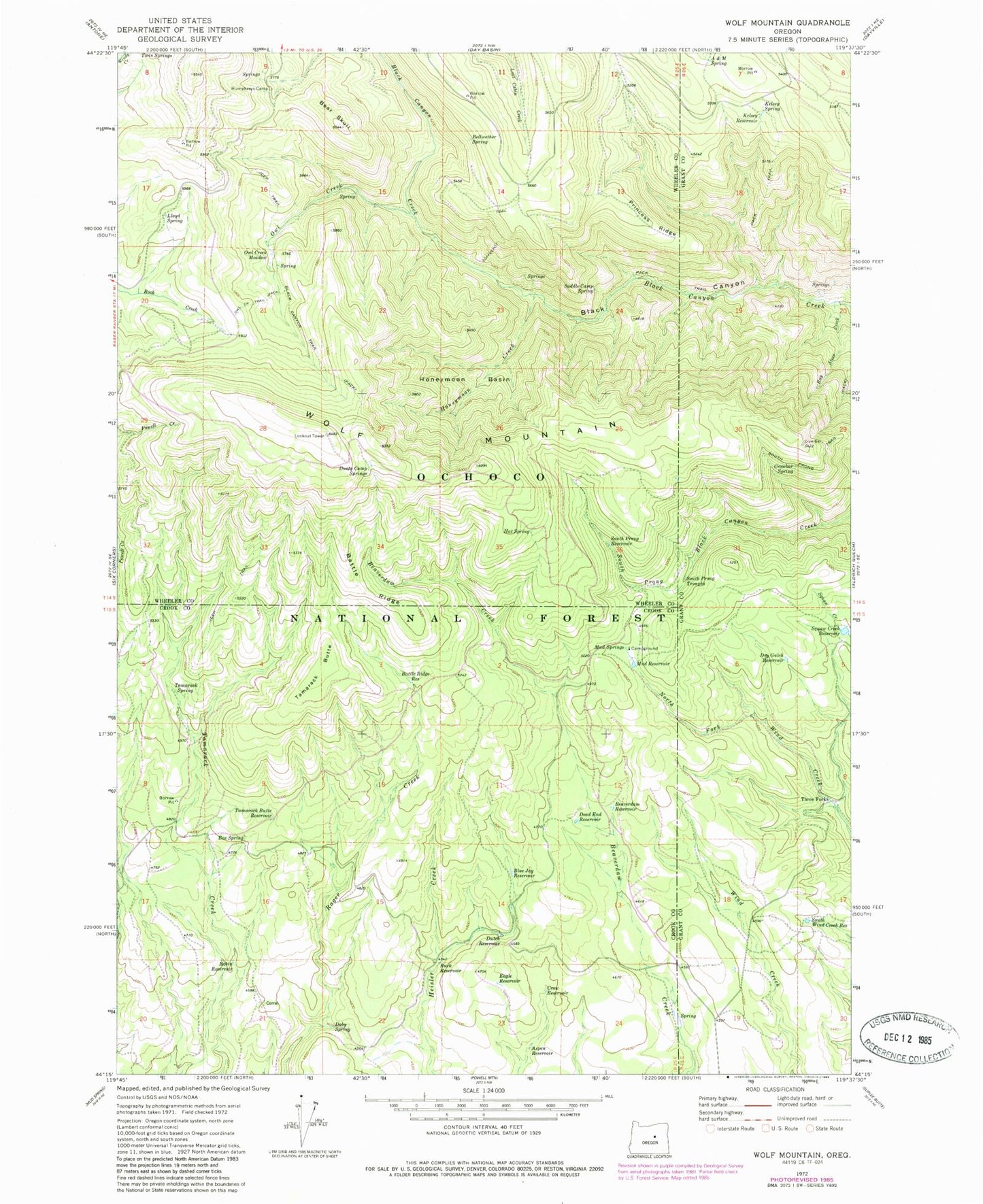 Classic USGS Wolf Mountain Oregon 7.5'x7.5' Topo Map Image