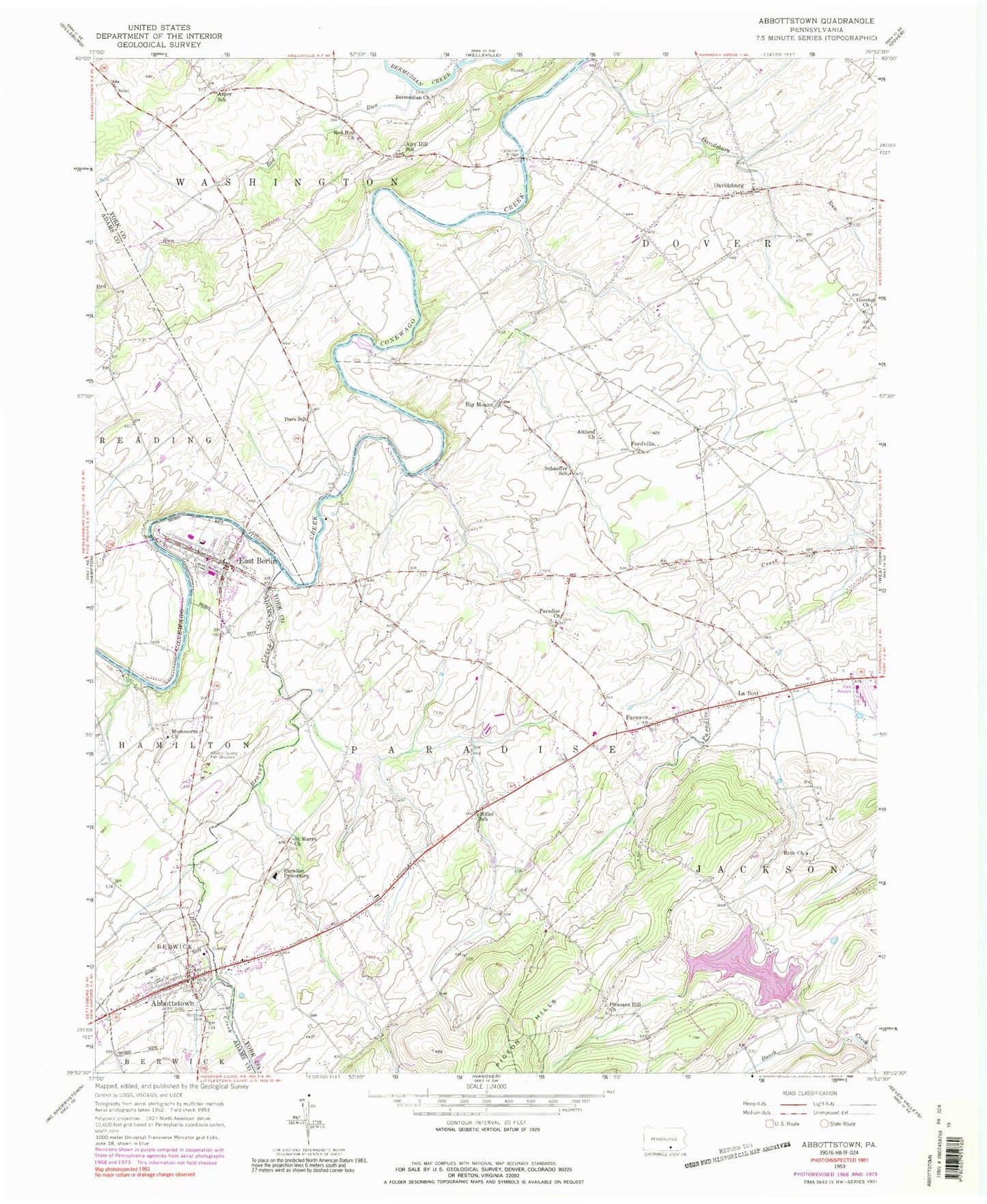 Classic USGS Abbottstown Pennsylvania 7.5'x7.5' Topo Map Image