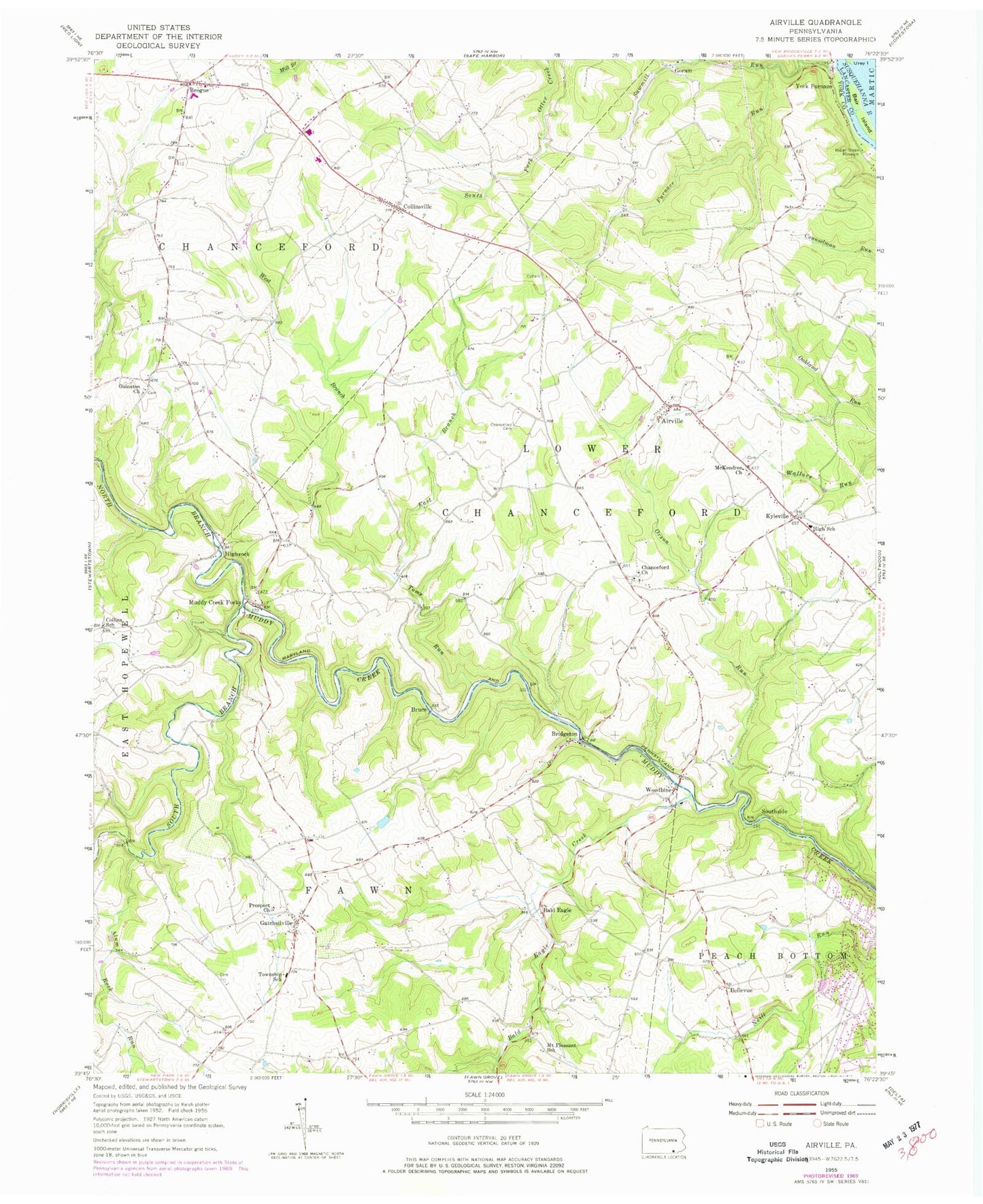 Classic USGS Airville Pennsylvania 7.5'x7.5' Topo Map Image