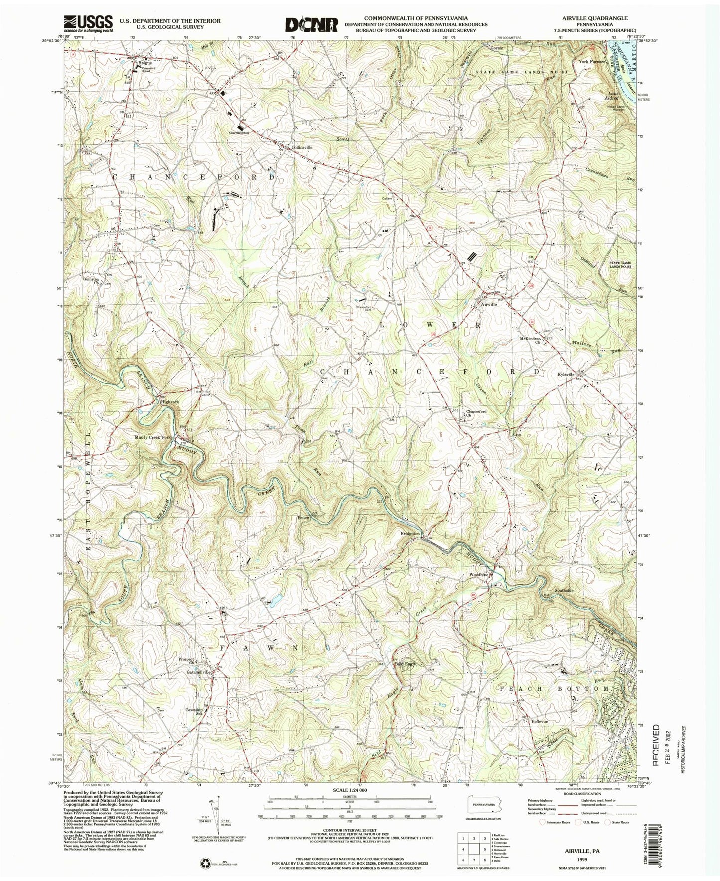 Classic USGS Airville Pennsylvania 7.5'x7.5' Topo Map Image
