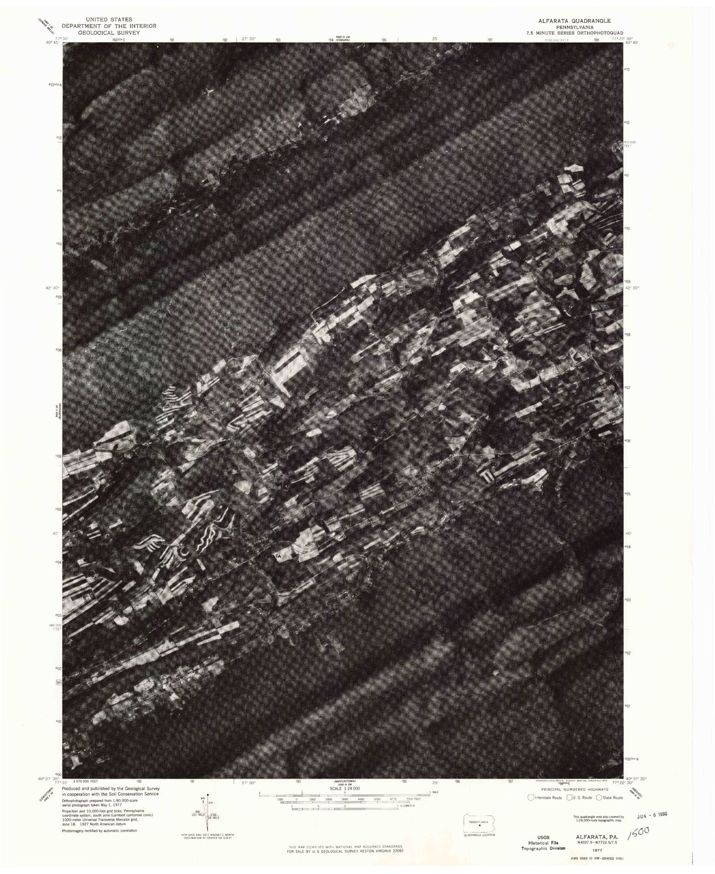 Classic USGS Alfarata Pennsylvania 7.5'x7.5' Topo Map Image