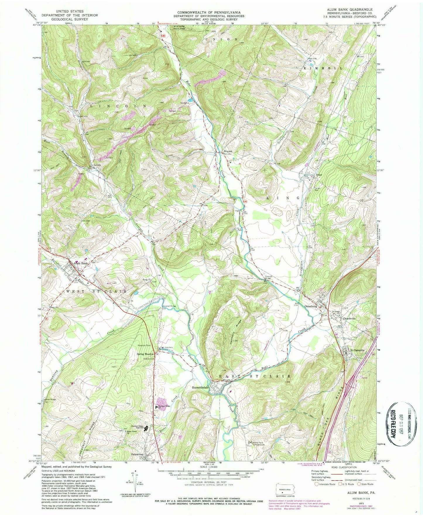 Classic USGS Alum Bank Pennsylvania 7.5'x7.5' Topo Map Image
