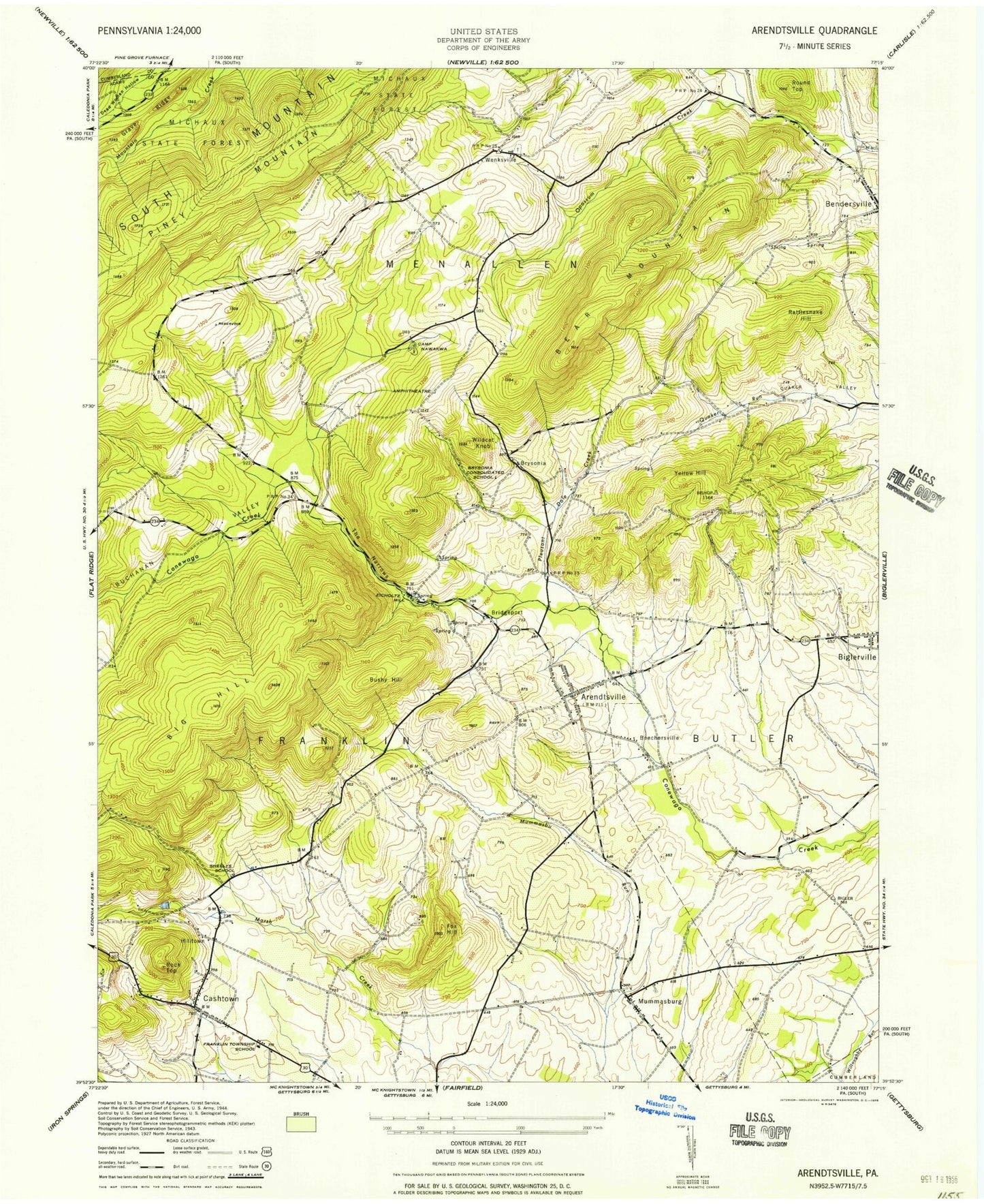 Classic USGS Arendtsville Pennsylvania 7.5'x7.5' Topo Map Image