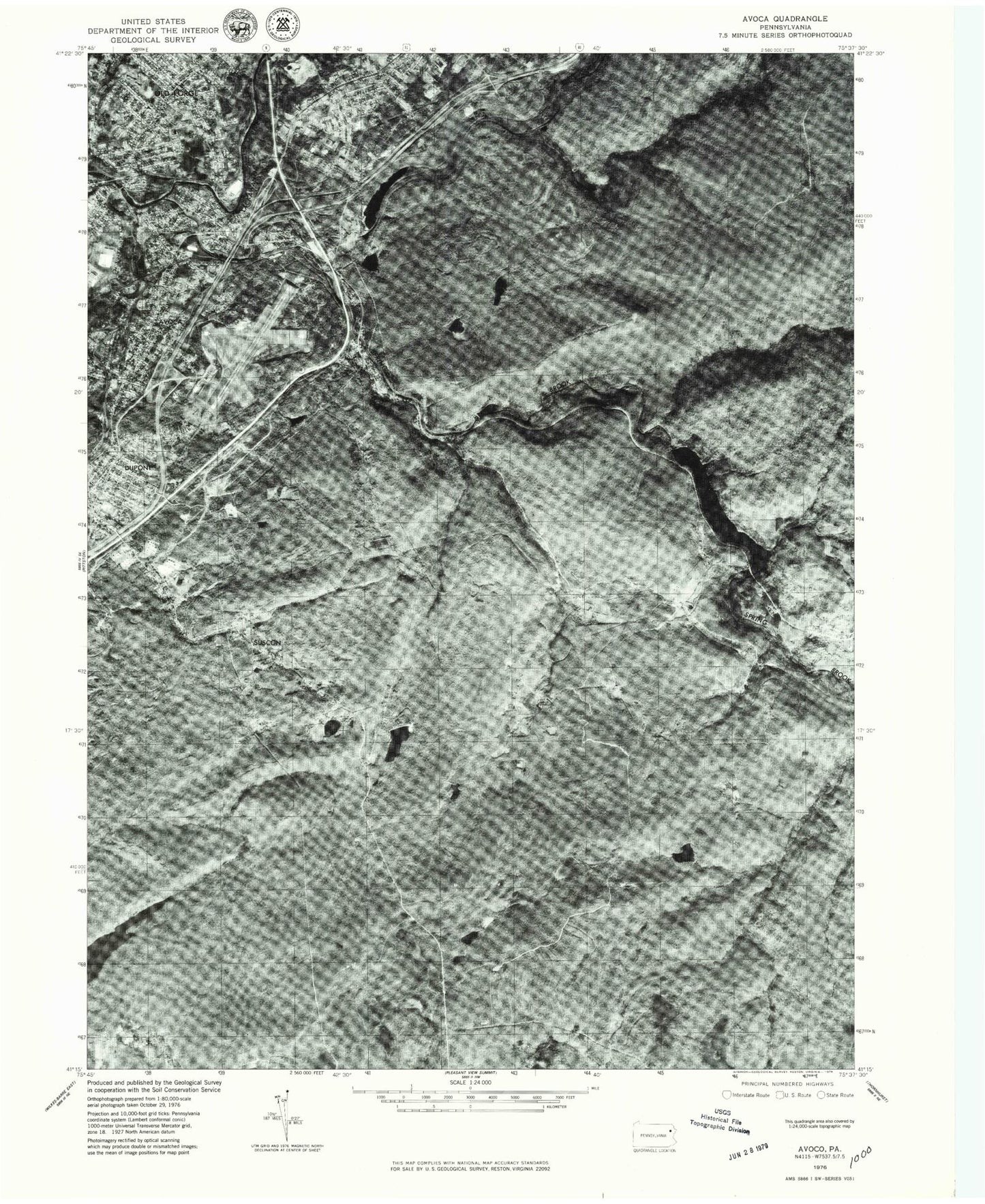 Classic USGS Avoca Pennsylvania 7.5'x7.5' Topo Map Image