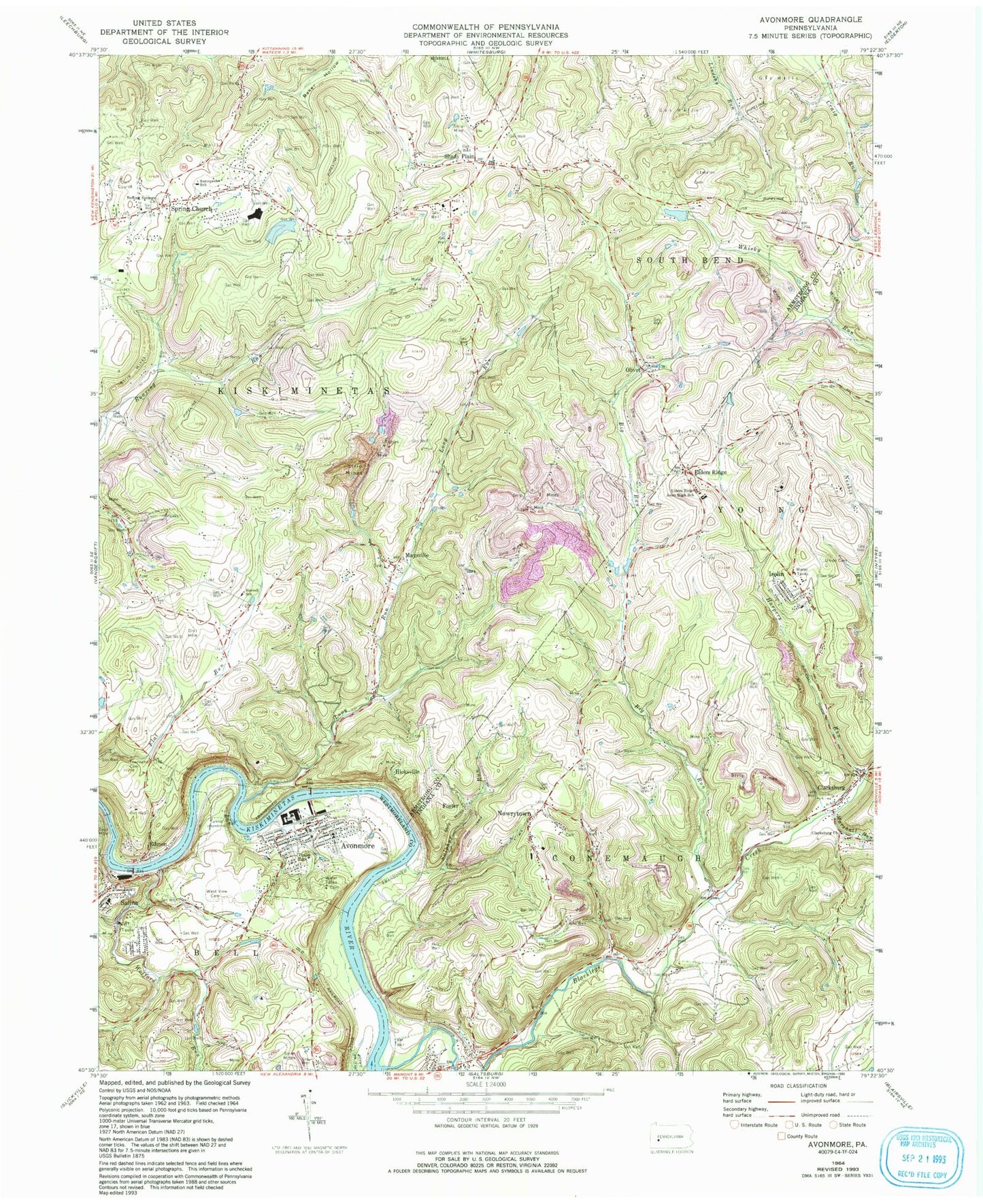 Classic USGS Avonmore Pennsylvania 7.5'x7.5' Topo Map Image