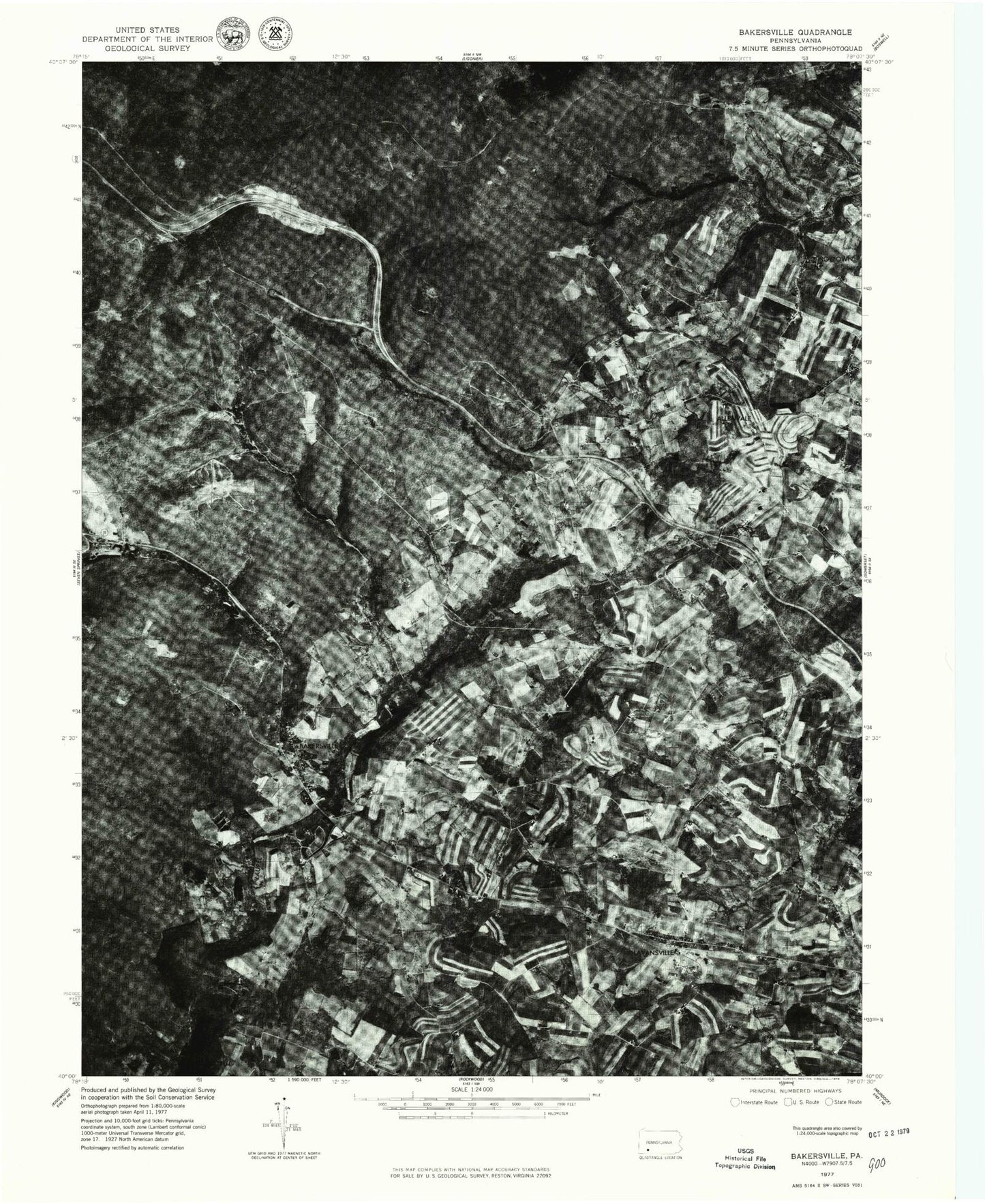 Classic USGS Bakersville Pennsylvania 7.5'x7.5' Topo Map Image
