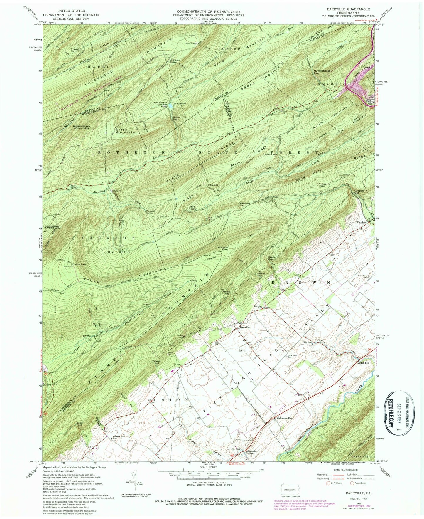 Classic USGS Barrville Pennsylvania 7.5'x7.5' Topo Map Image