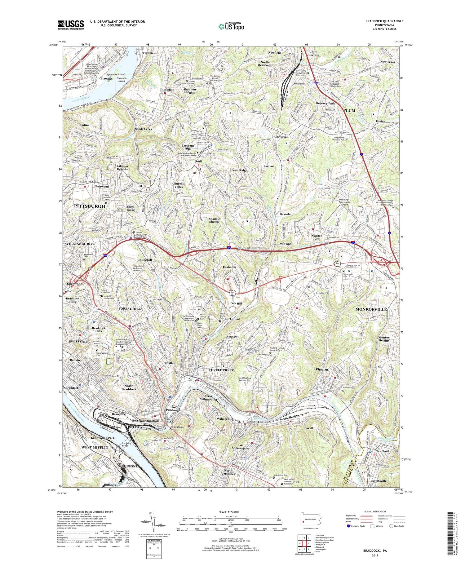 Braddock Pennsylvania US Topo Map Image