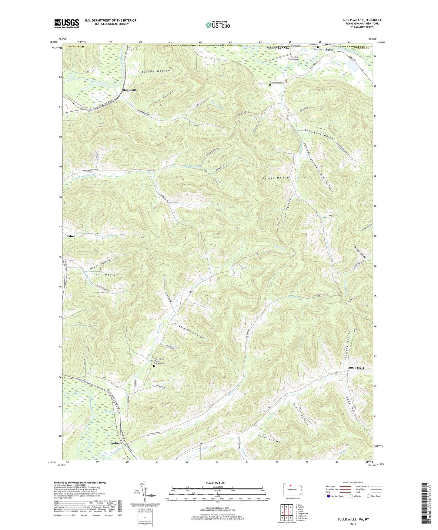 Bullis Mills Pennsylvania US Topo Map Image