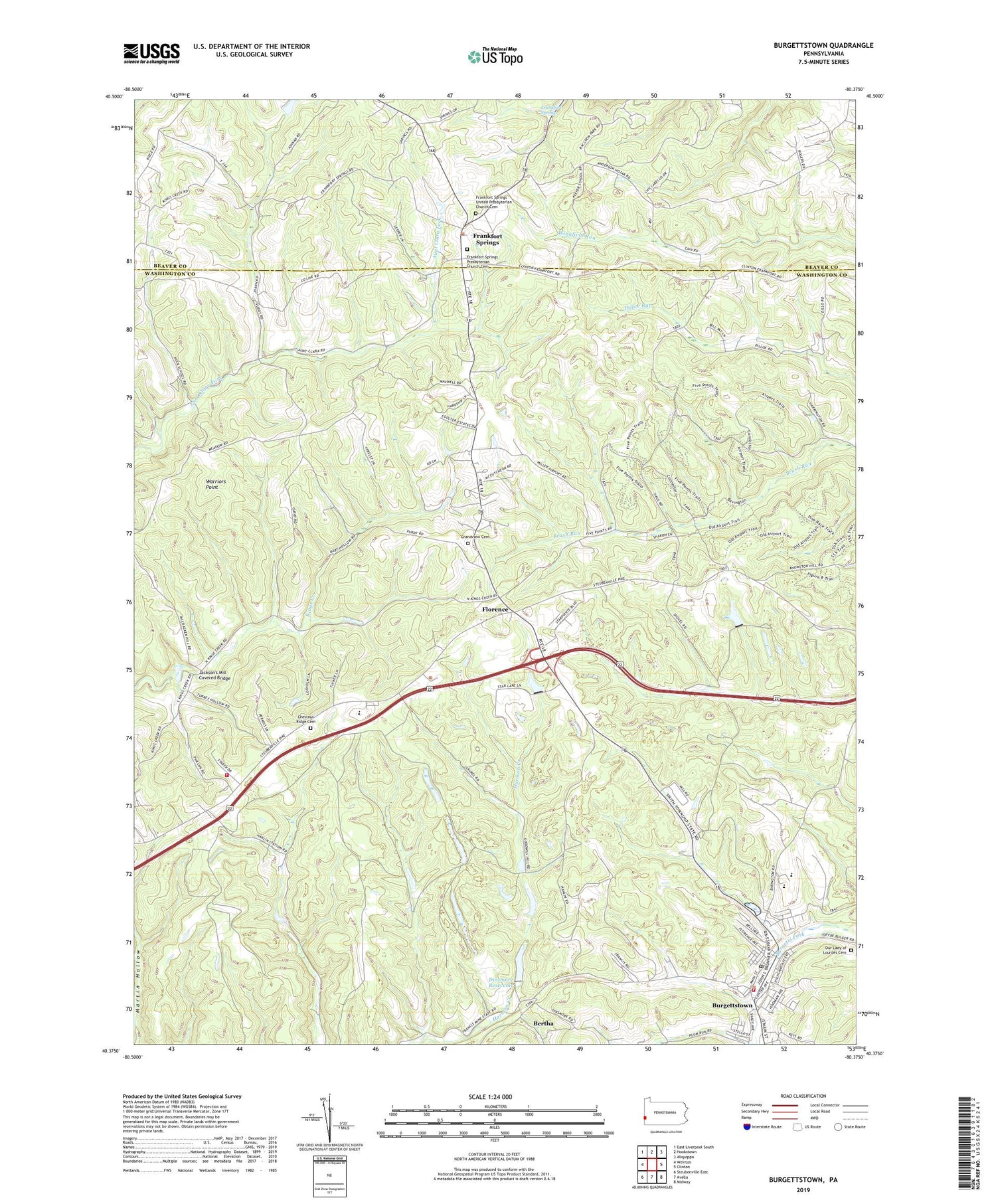 Burgettstown Pennsylvania US Topo Map Image