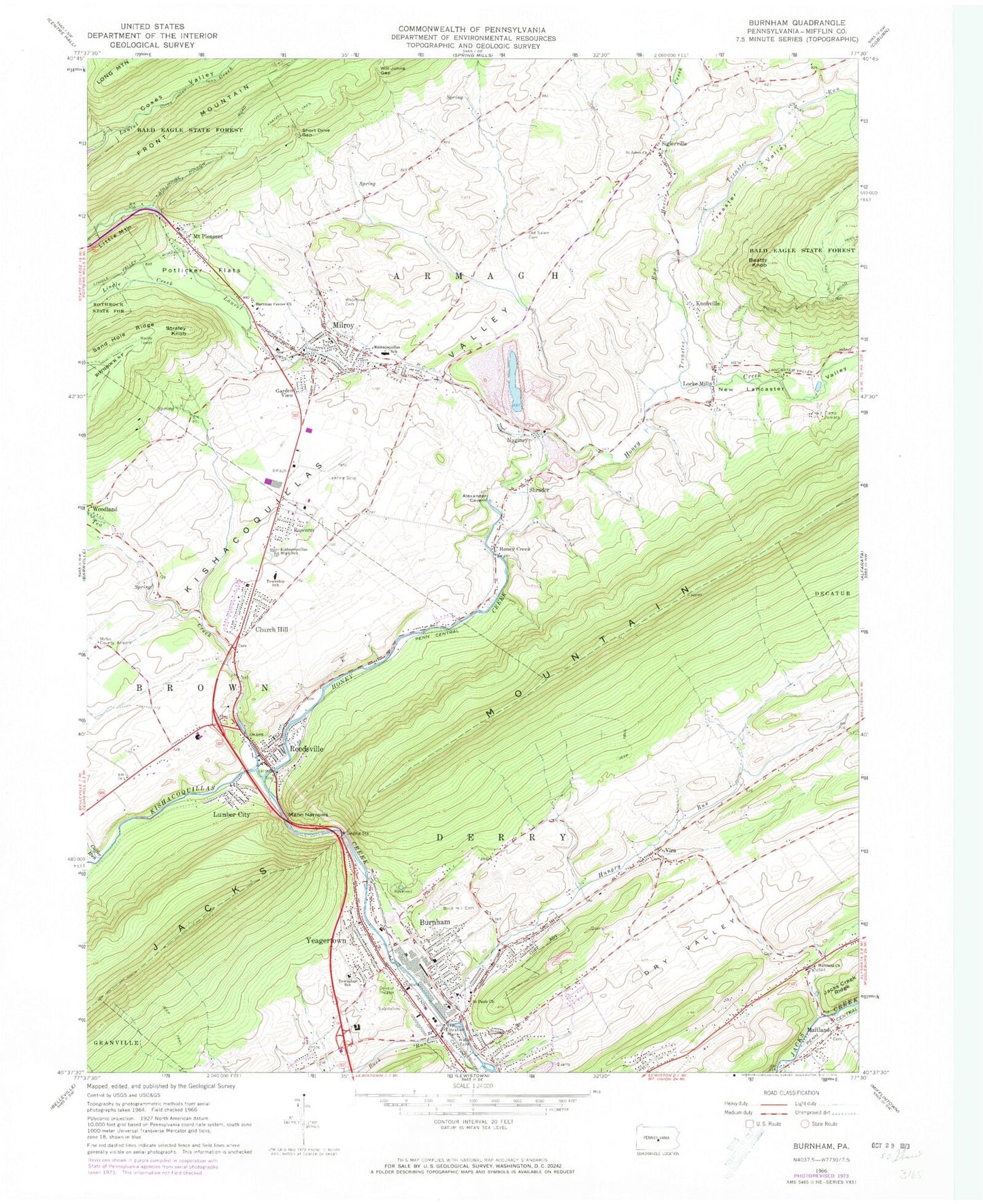 Classic USGS Burnham Pennsylvania 7.5'x7.5' Topo Map Image