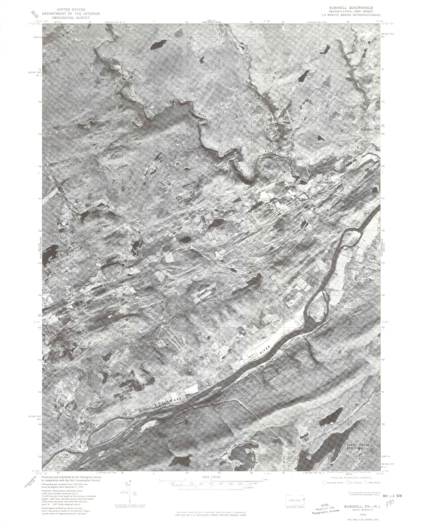 Classic USGS Bushkill Pennsylvania 7.5'x7.5' Topo Map Image