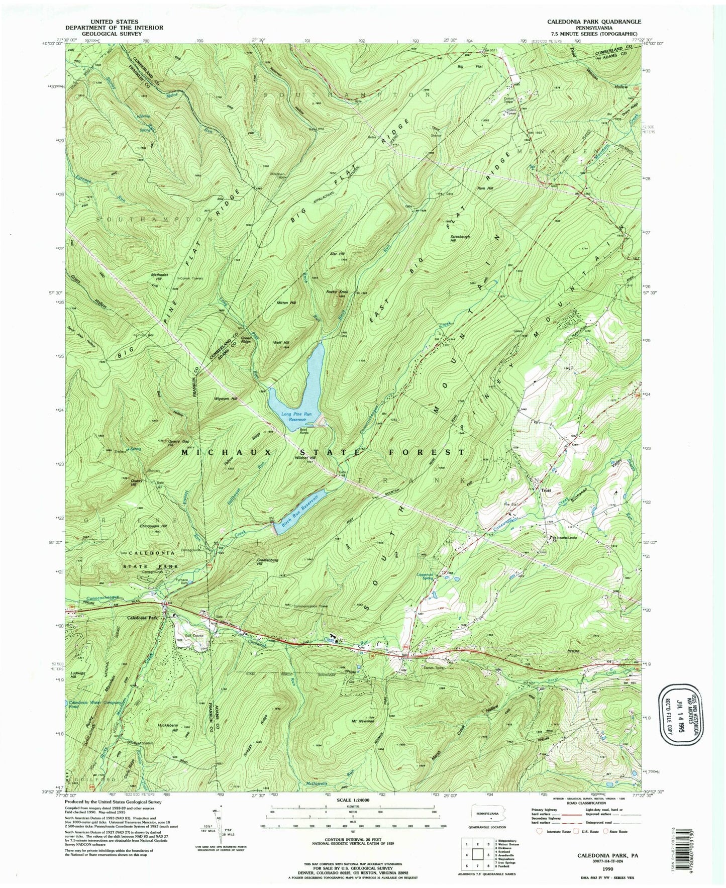 USGS Classic Caledonia Park Pennsylvania 7.5'x7.5' Topo Map Image