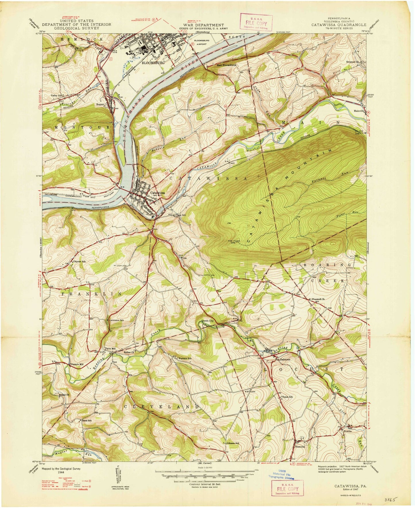 Classic USGS Catawissa Pennsylvania 7.5'x7.5' Topo Map Image