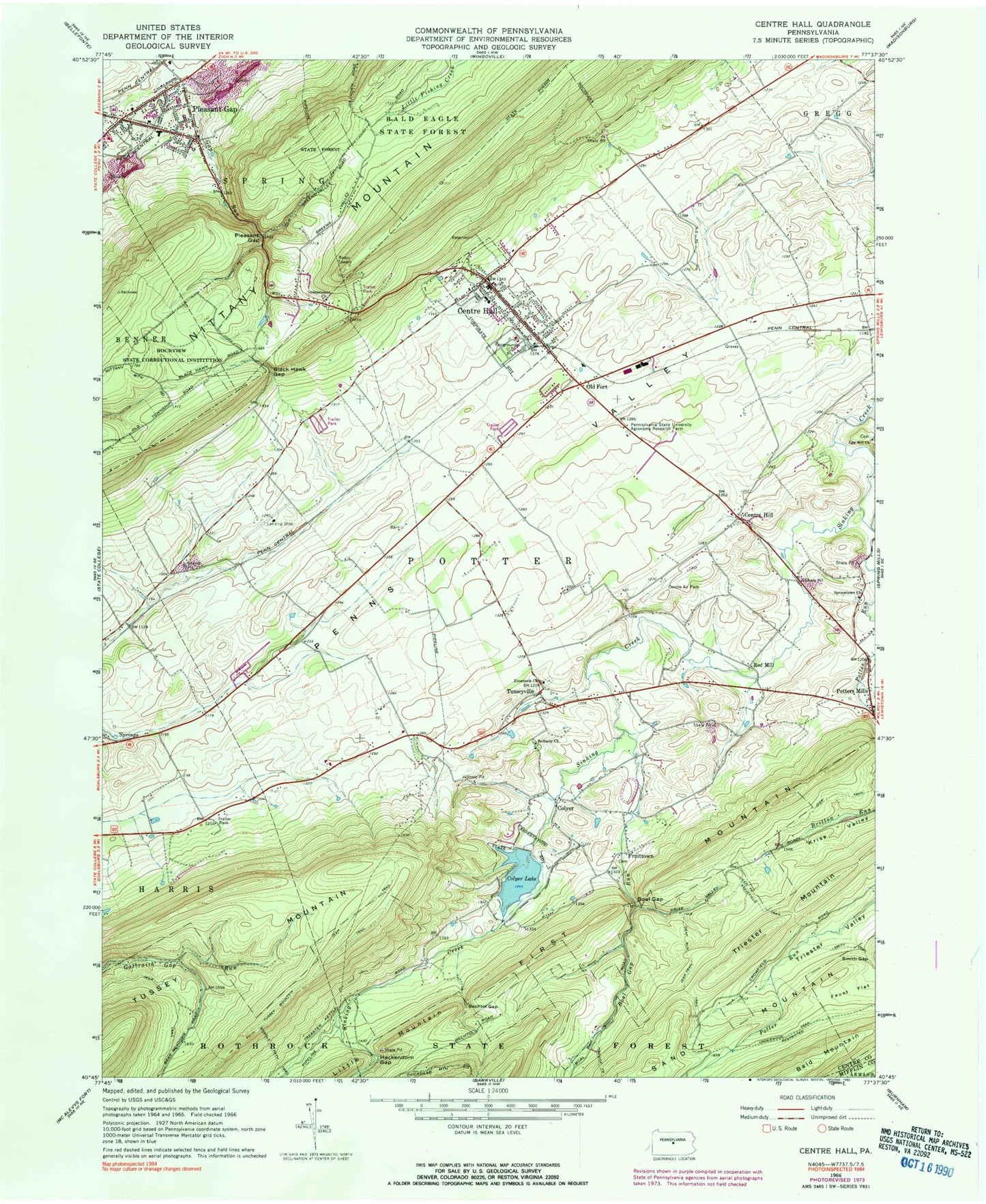 Classic USGS Centre Hall Pennsylvania 7.5'x7.5' Topo Map Image