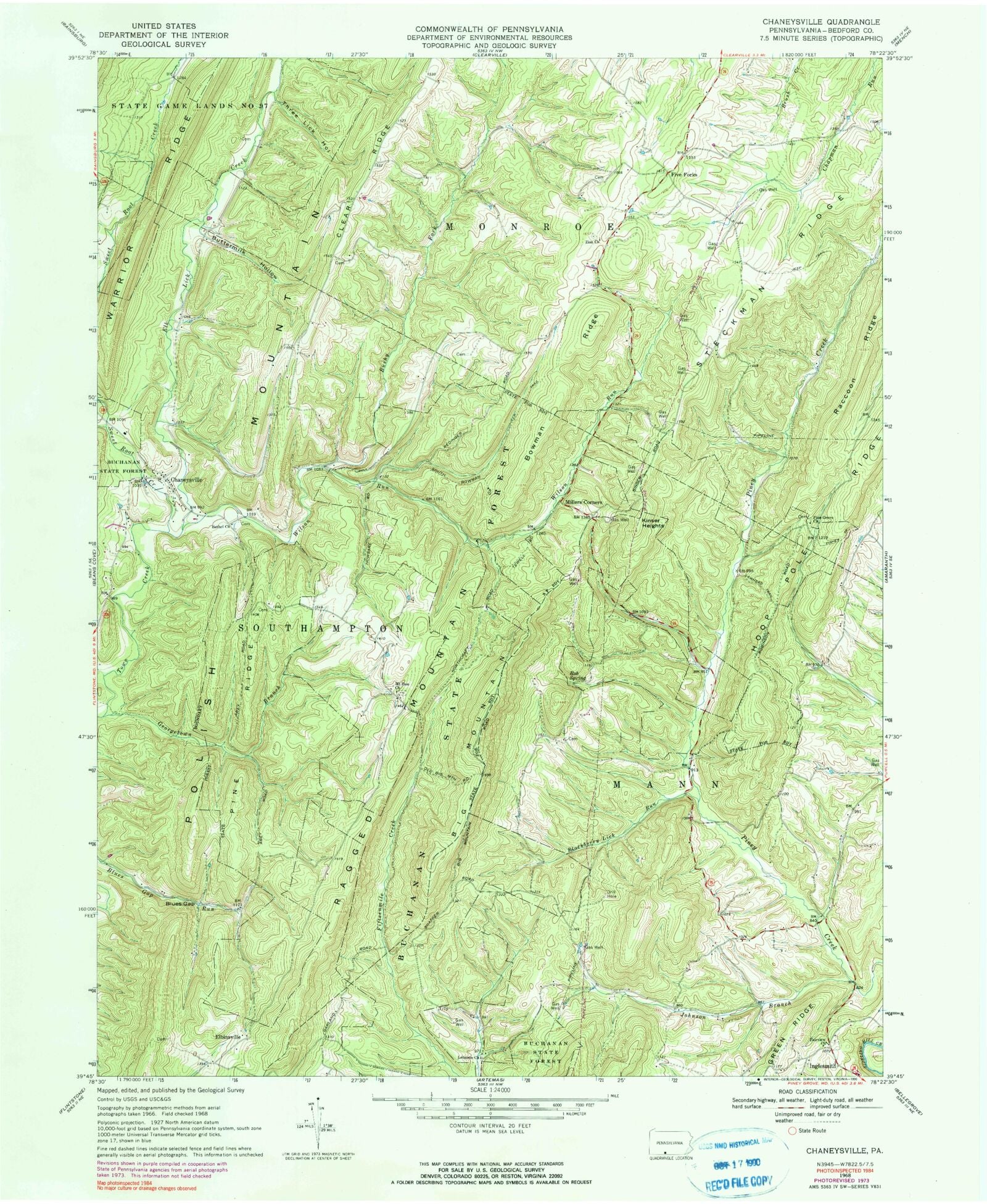 Classic USGS Chaneysville Pennsylvania 7.5'x7.5' Topo Map MyTopo Map