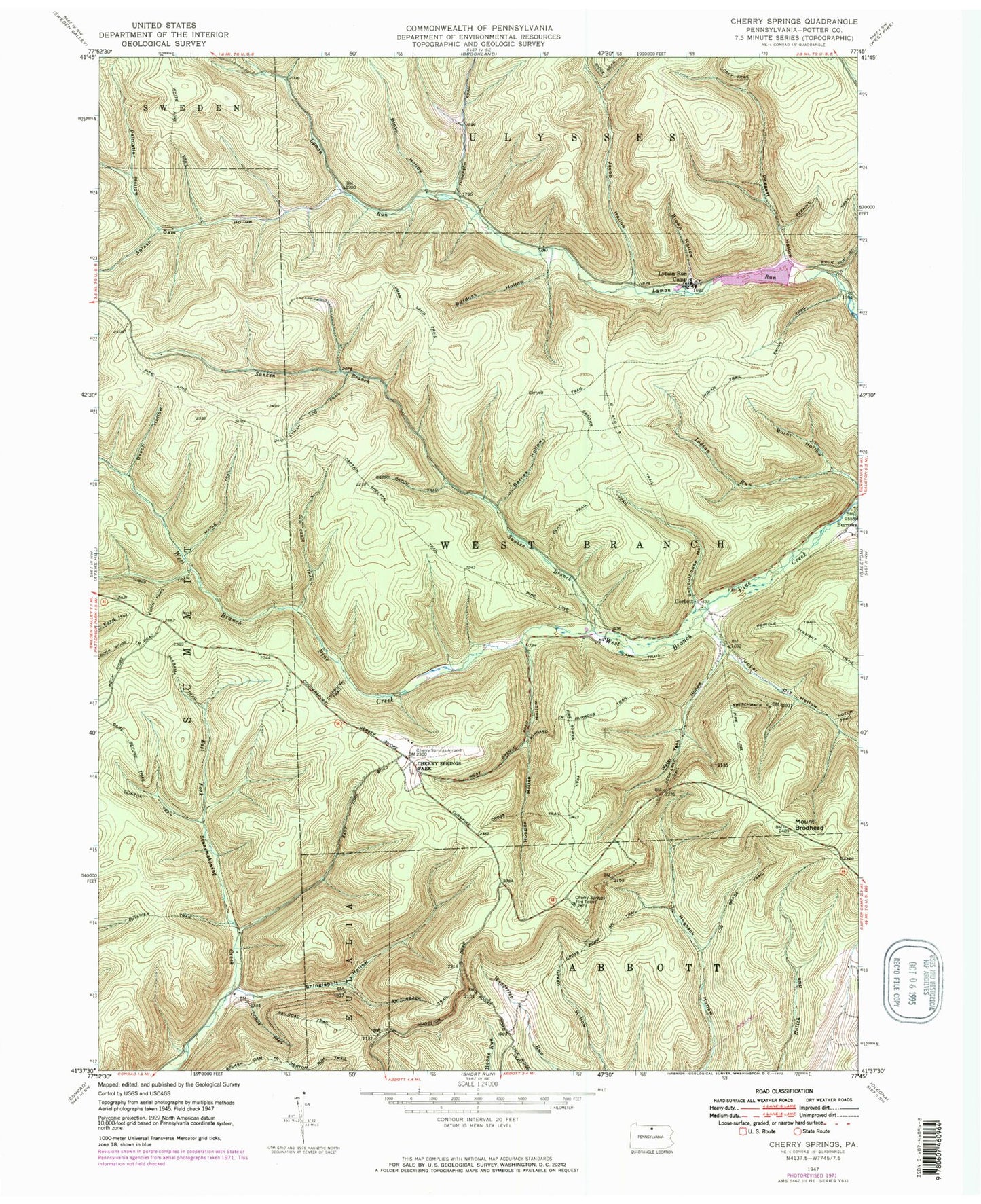 Classic USGS Cherry Grove Pennsylvania 7.5'x7.5' Topo Map Image