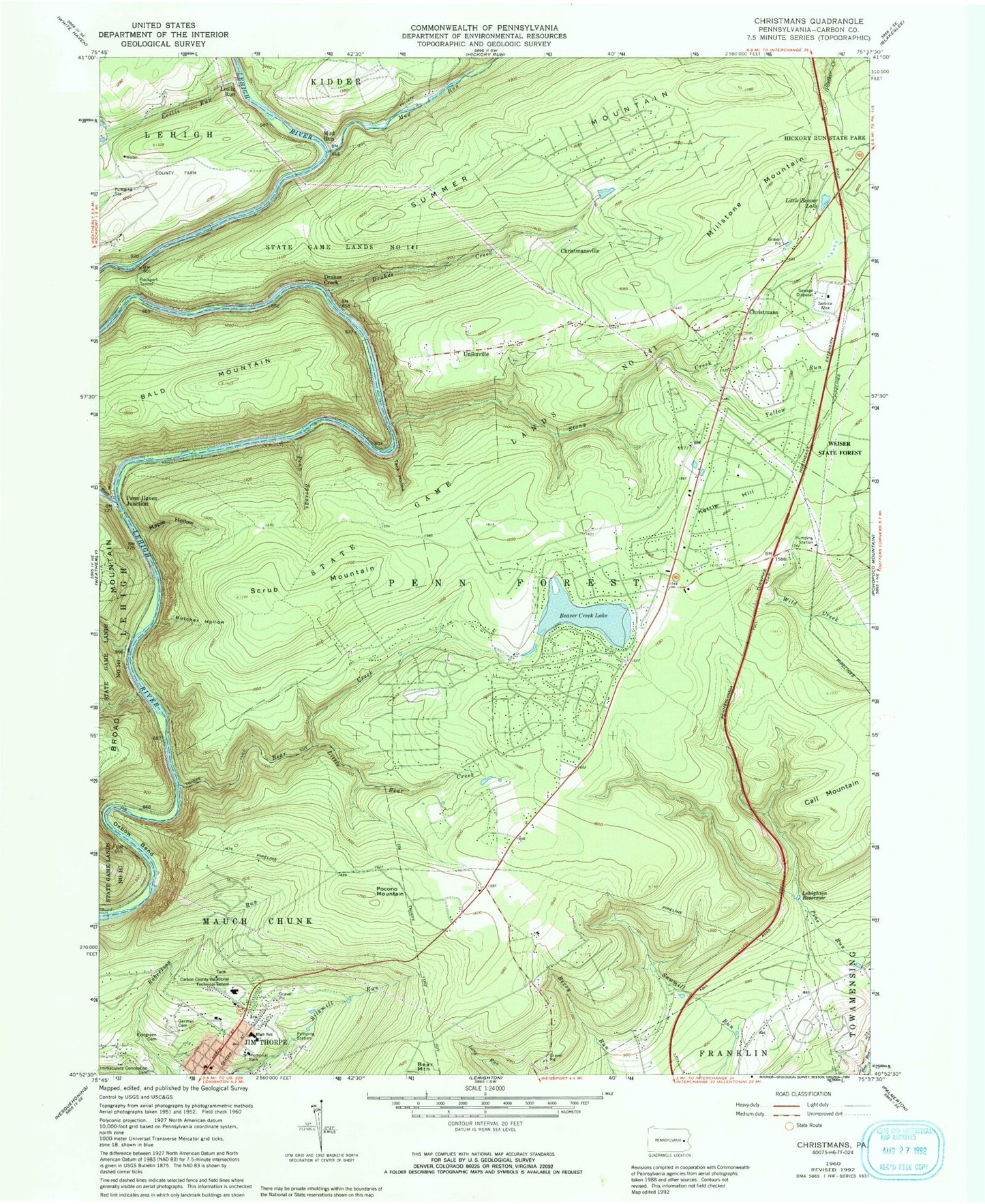 Classic USGS Christmans Pennsylvania 7.5'x7.5' Topo Map Image