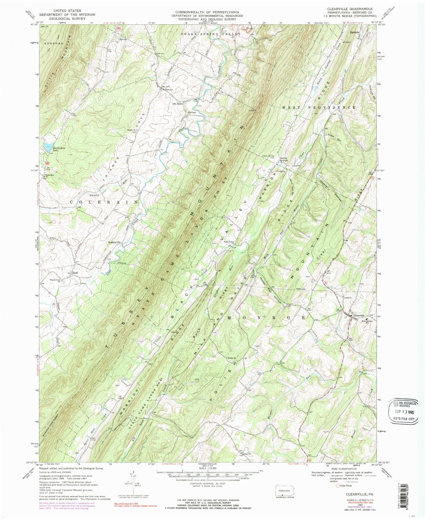 Classic USGS Clearville Pennsylvania 7.5'x7.5' Topo Map Image