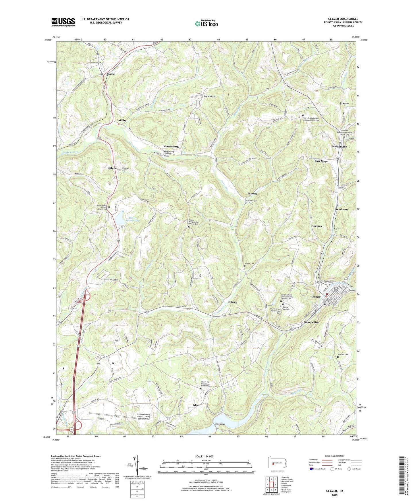 Clymer Pennsylvania US Topo Map Image