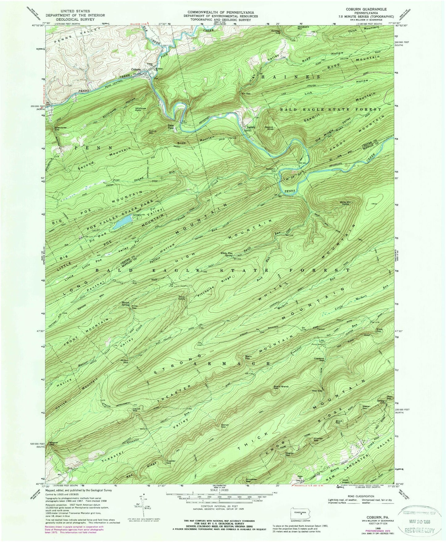 Classic USGS Coburn Pennsylvania 7.5'x7.5' Topo Map Image