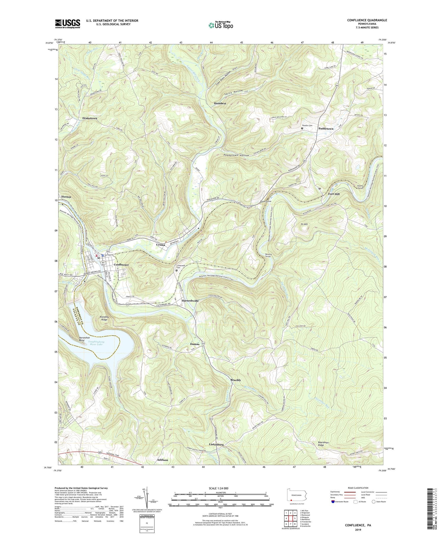 Confluence Pennsylvania US Topo Map Image
