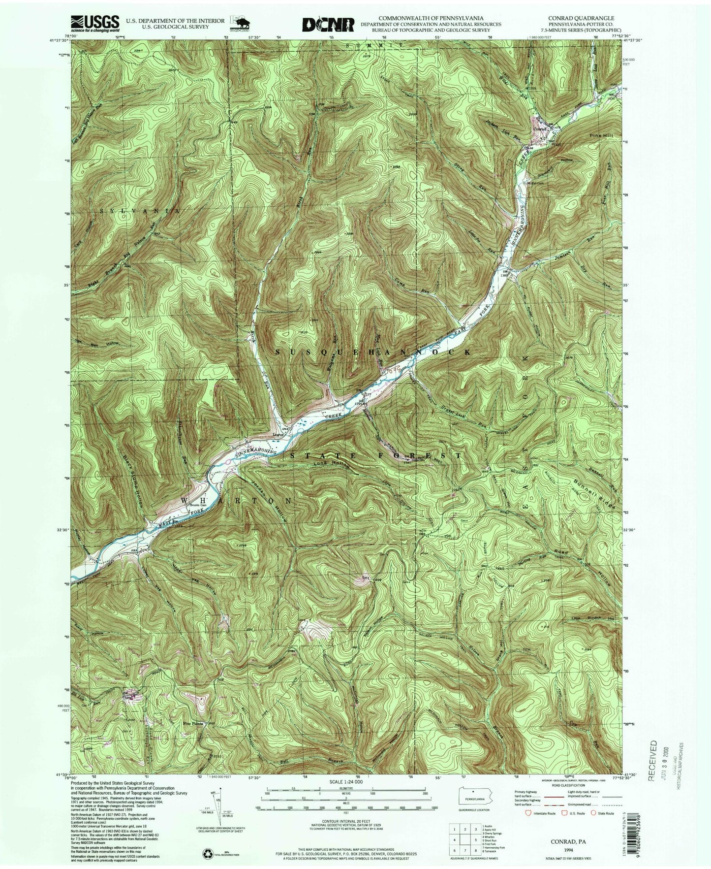 USGS Classic Conrad Pennsylvania 7.5'x7.5' Topo Map Image
