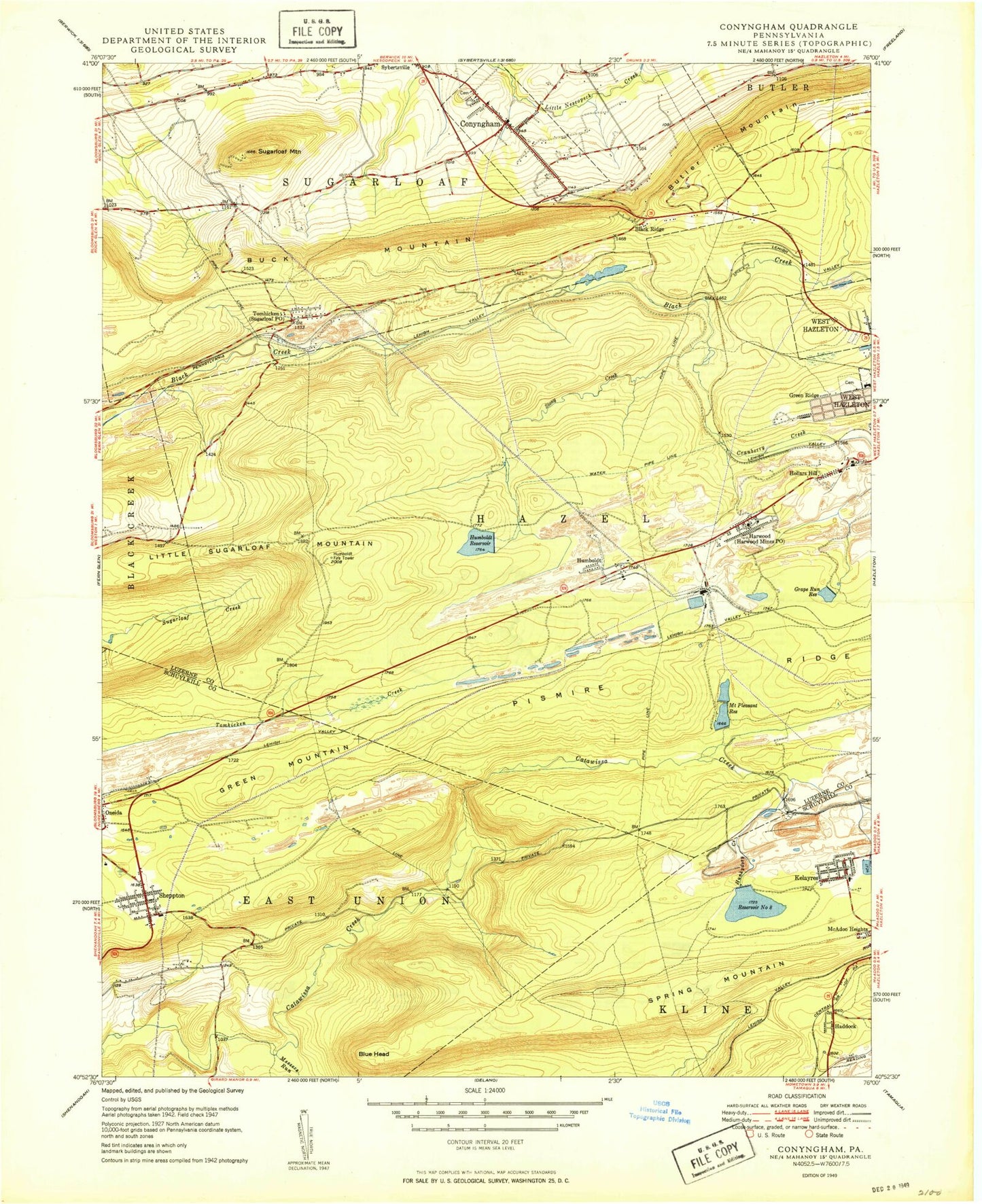 Classic USGS Conyngham Pennsylvania 7.5'x7.5' Topo Map Image