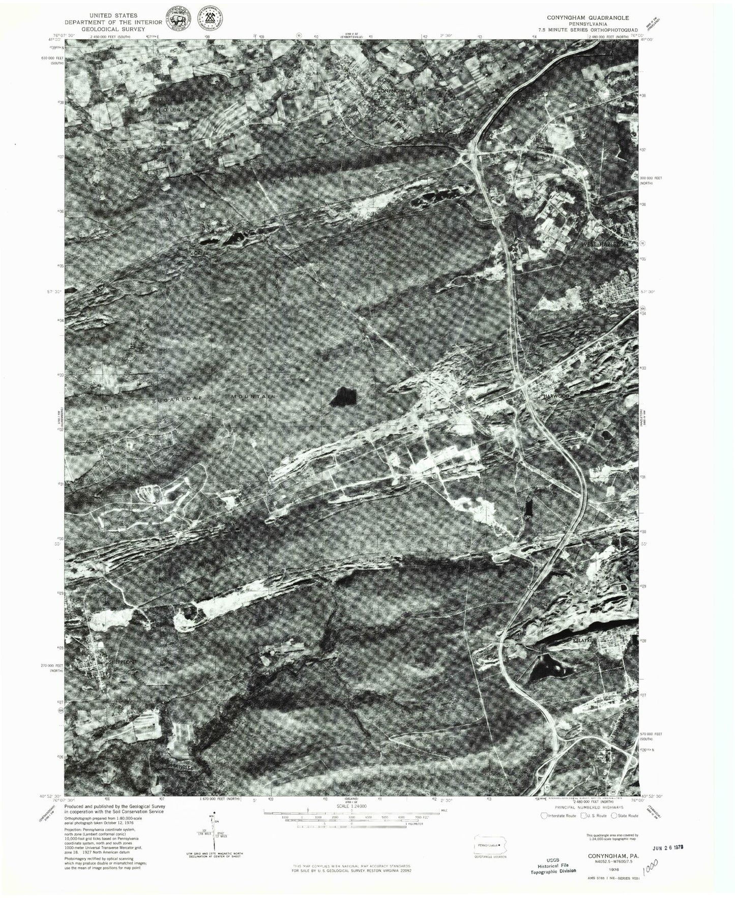 Classic USGS Conyngham Pennsylvania 7.5'x7.5' Topo Map Image