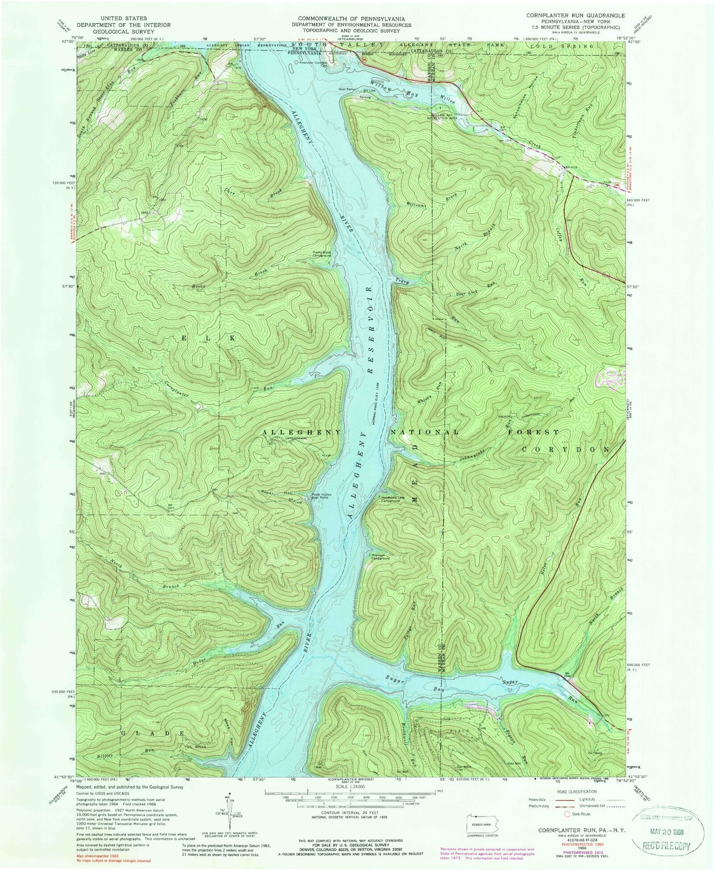 Classic USGS Cornplanter Run Pennsylvania 7.5'x7.5' Topo Map Image