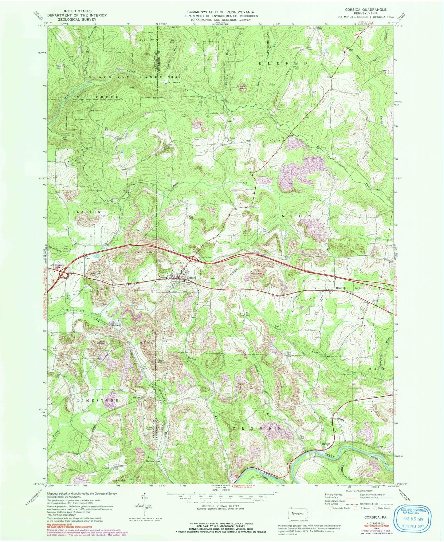 Classic USGS Corsica Pennsylvania 7.5'x7.5' Topo Map Image