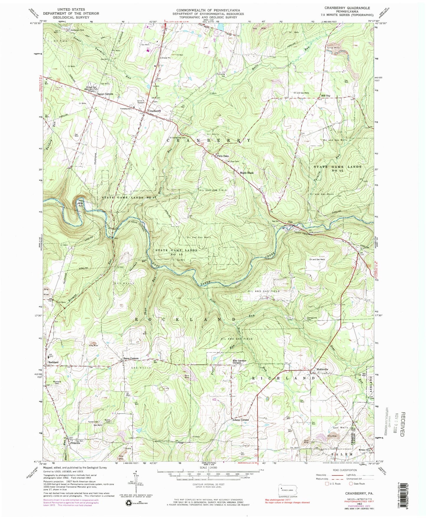 Classic USGS Cranberry Pennsylvania 7.5'x7.5' Topo Map Image