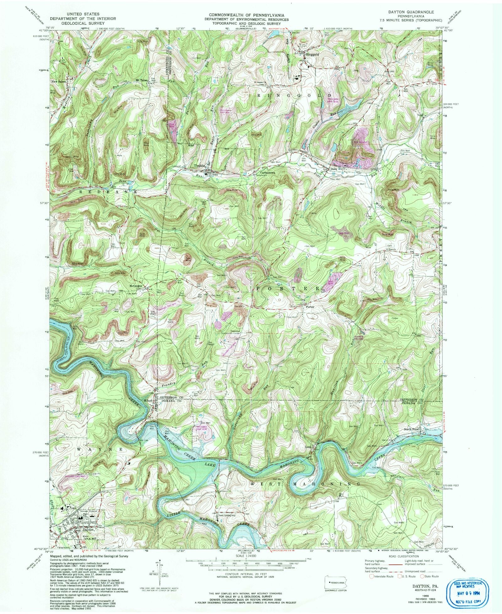Classic USGS Dayton Pennsylvania 7.5'x7.5' Topo Map MyTopo Map Store