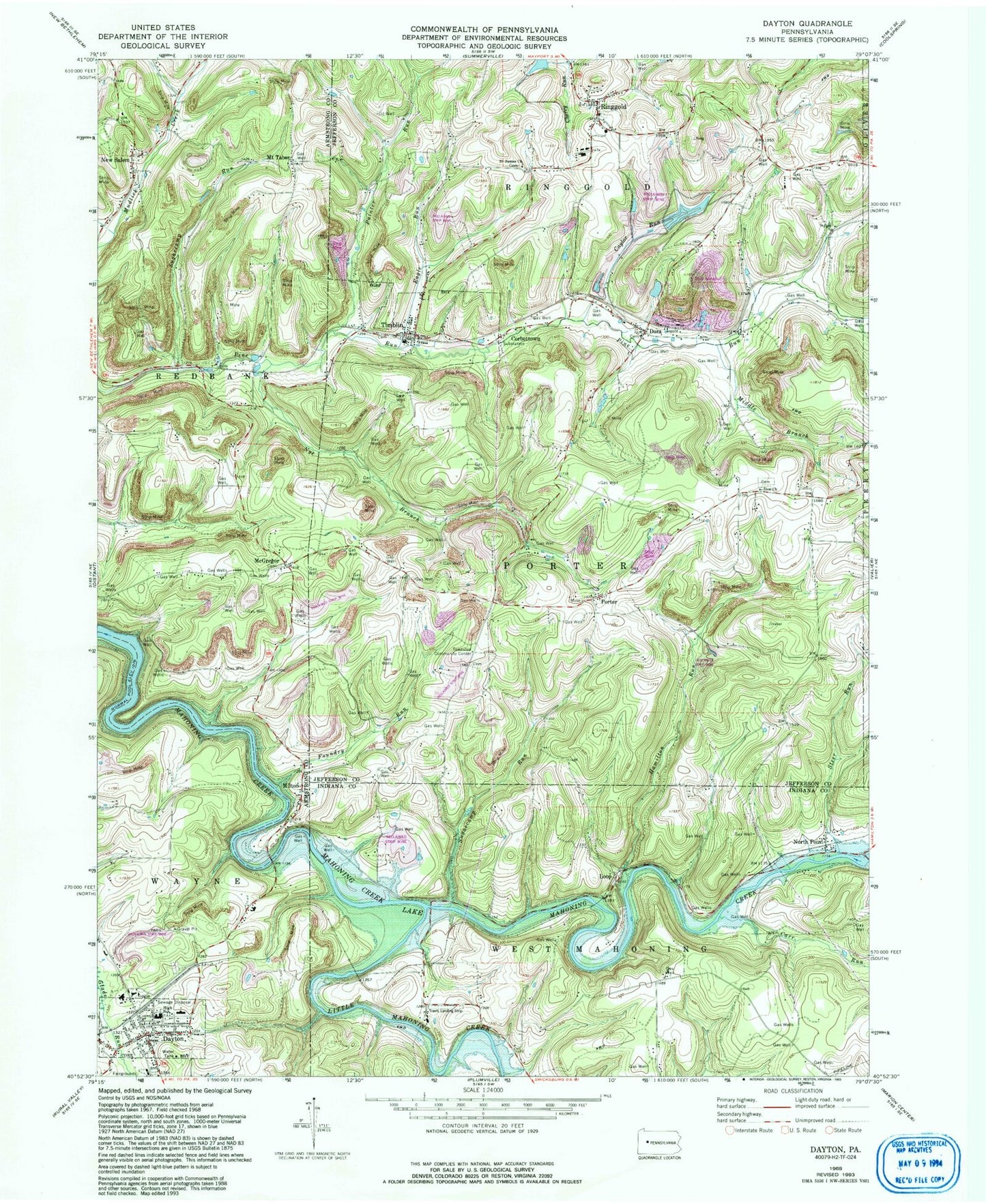 Classic USGS Dayton Pennsylvania 7.5'x7.5' Topo Map Image