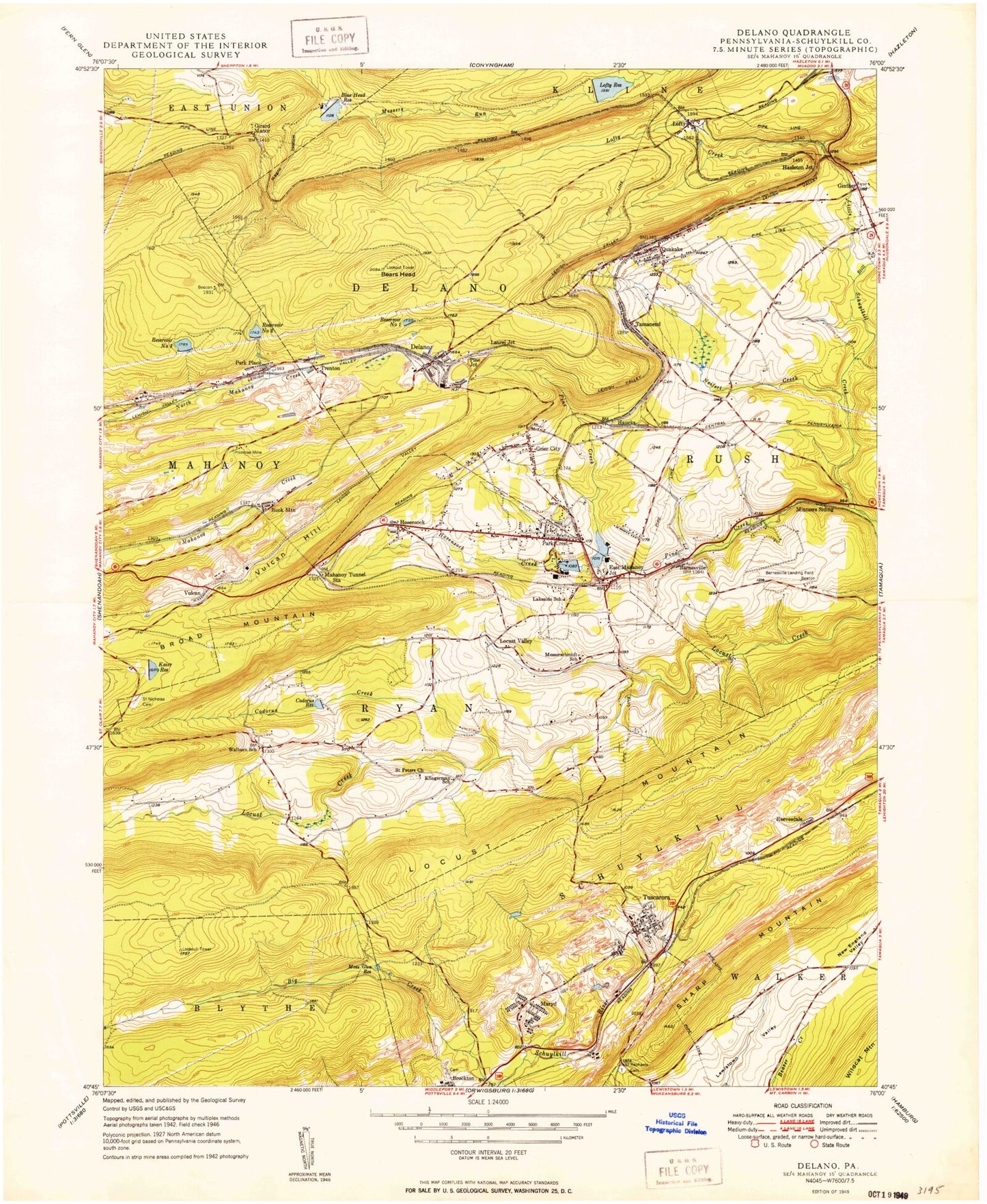 Classic USGS Delano Pennsylvania 7.5'x7.5' Topo Map Image