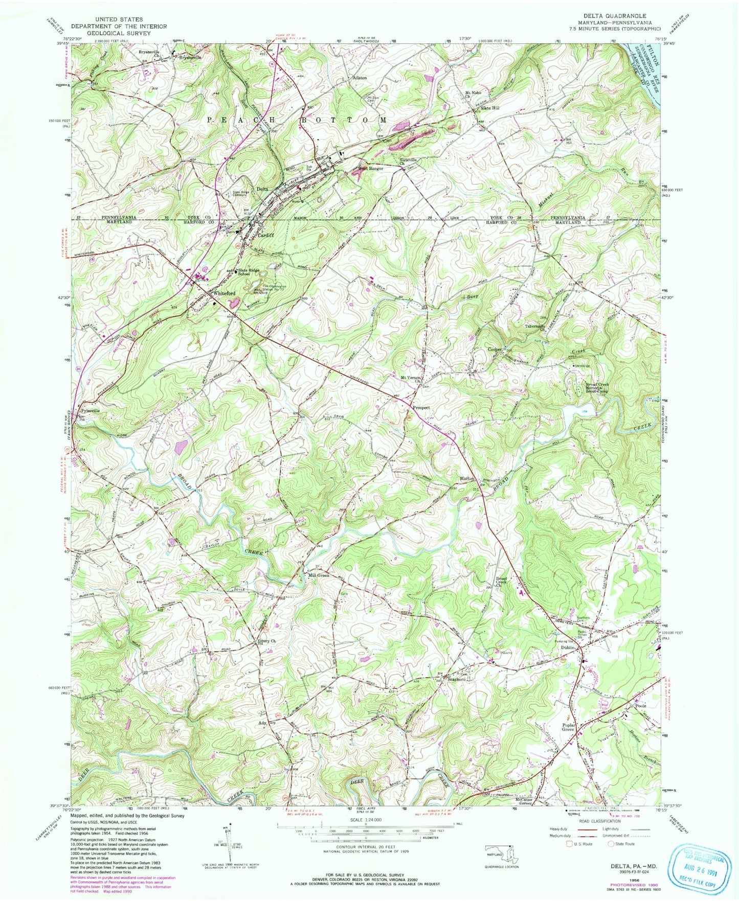 Classic USGS Delta Pennsylvania 7.5'x7.5' Topo Map Image