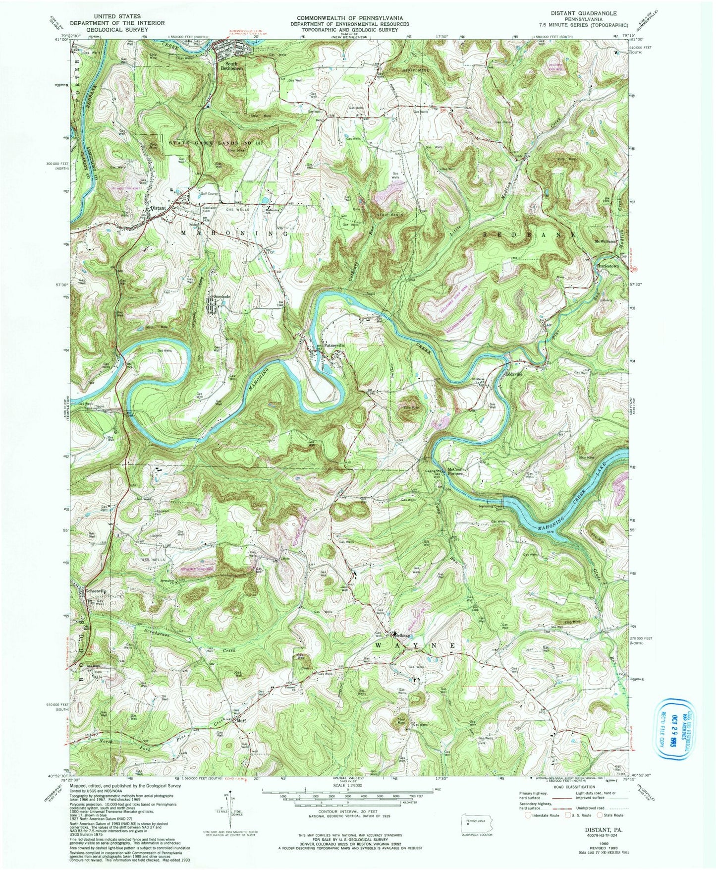 Classic USGS Distant Pennsylvania 7.5'x7.5' Topo Map Image