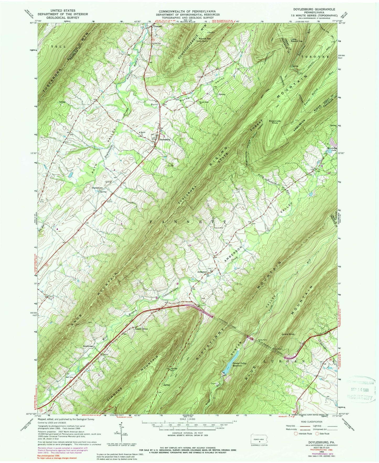 Classic USGS Doylesburg Pennsylvania 7.5'x7.5' Topo Map Image