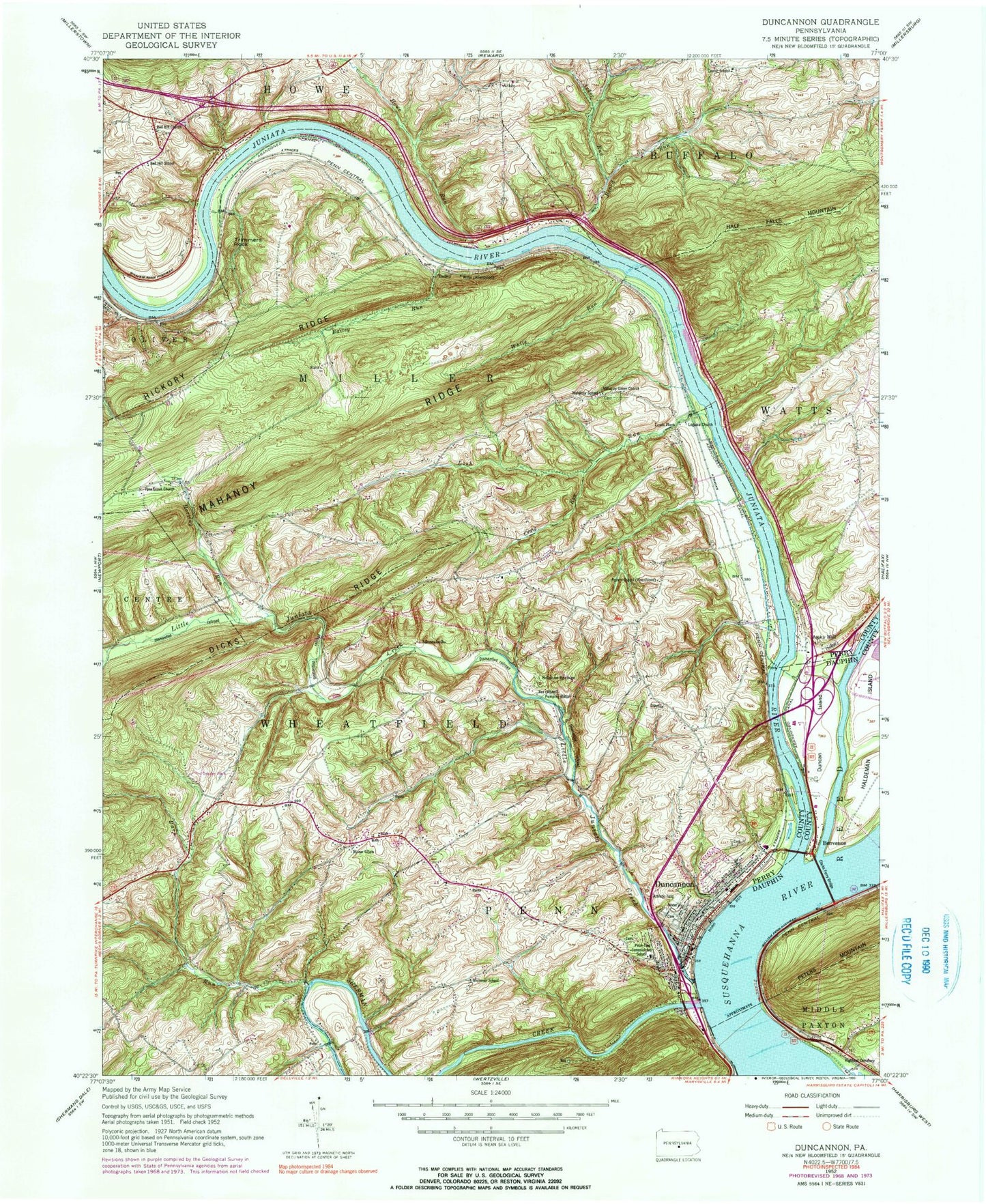 Classic USGS Duncannon Pennsylvania 7.5'x7.5' Topo Map Image