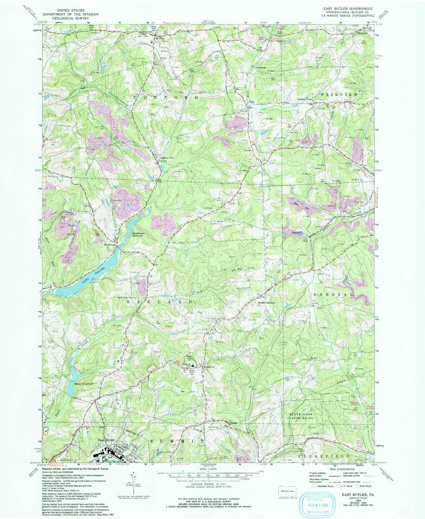 Classic USGS East Butler Pennsylvania 7.5'x7.5' Topo Map Image
