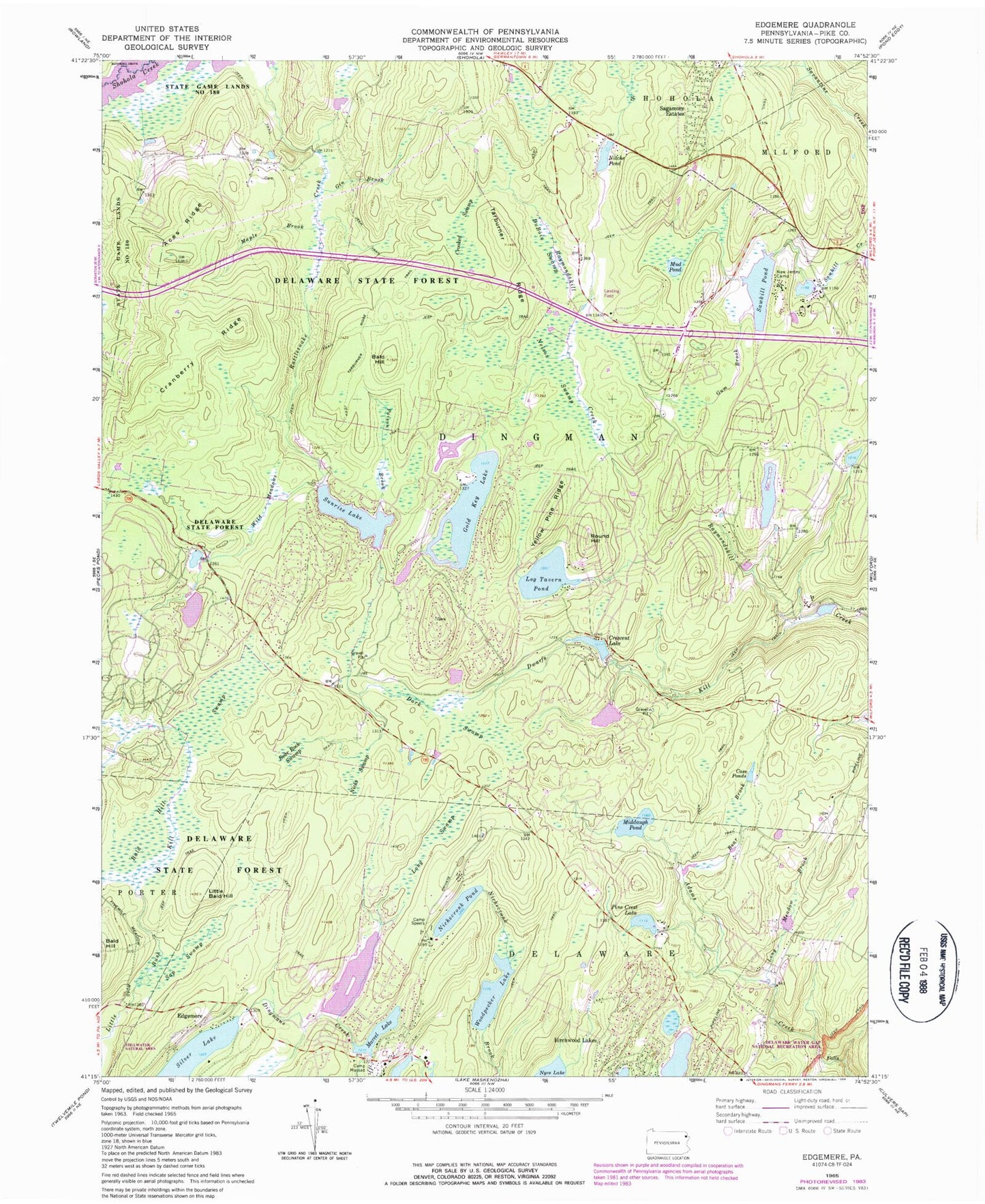 Classic USGS Edgemere Pennsylvania 7.5'x7.5' Topo Map Image