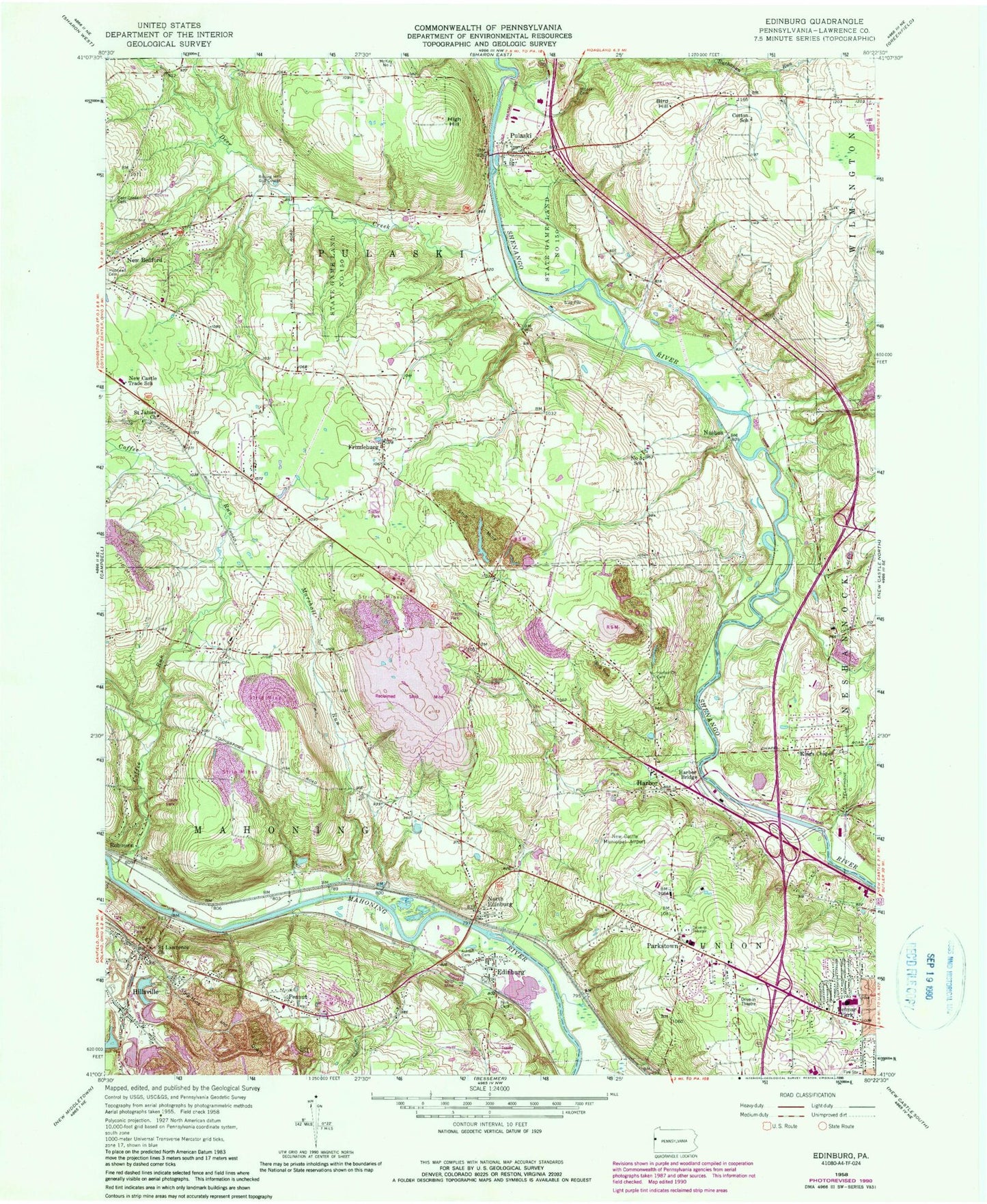 Classic USGS Edinburg Pennsylvania 7.5'x7.5' Topo Map Image