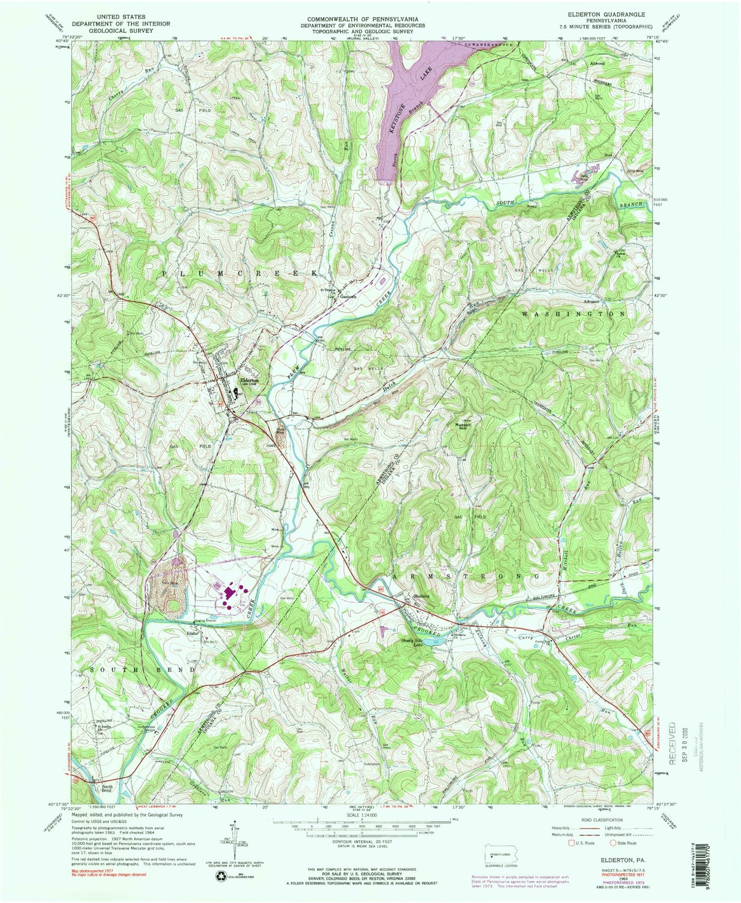 Classic USGS Elderton Pennsylvania 7.5'x7.5' Topo Map Image